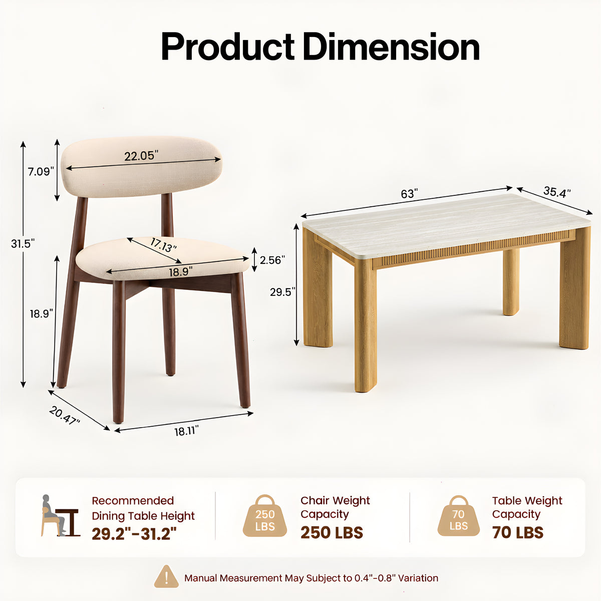 COLAMY VERSE 63" Dining Table with NOYA Dining Chairs Set for 4–6