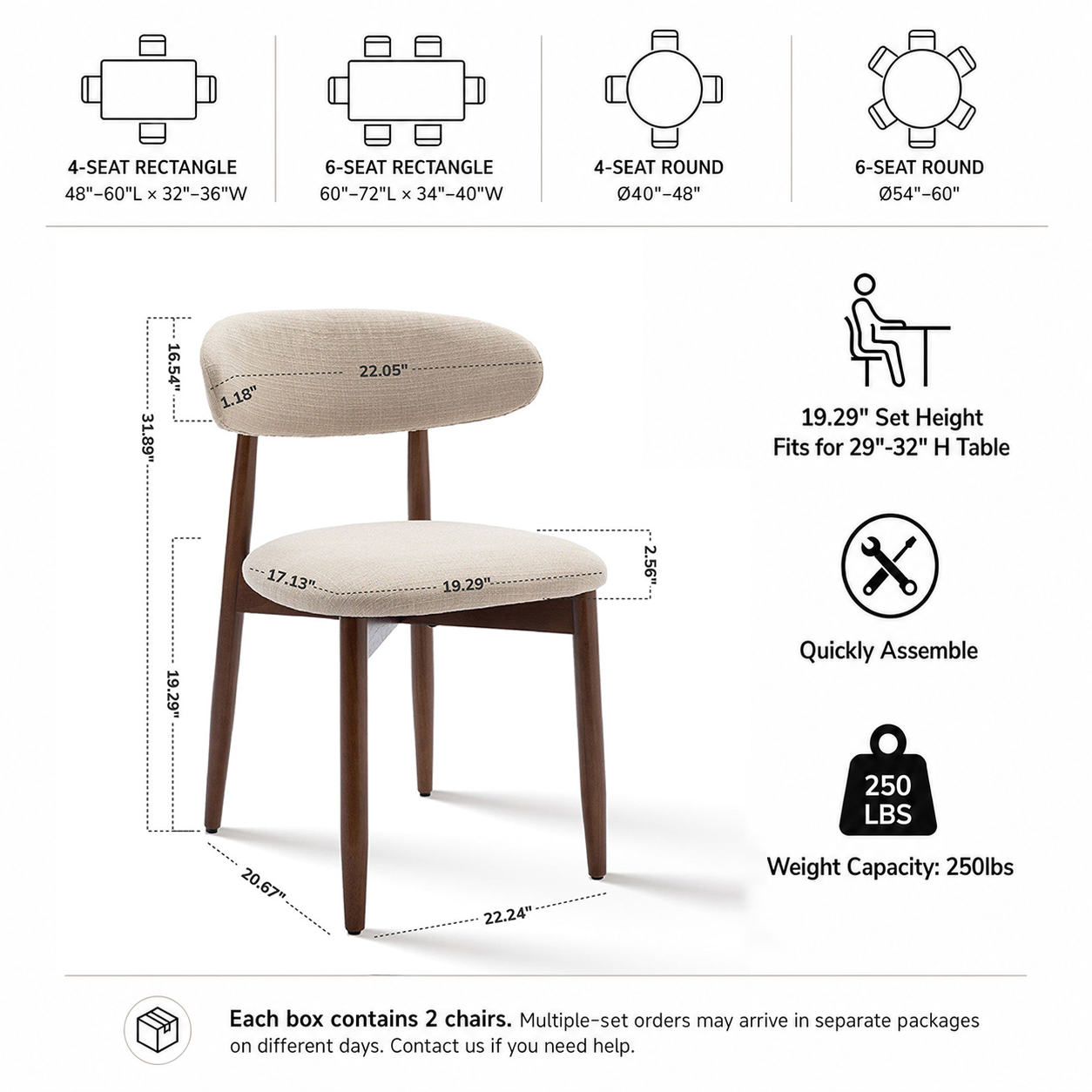 COLAMY NOYA Mid-Century Modern Upholstered Dining Chair