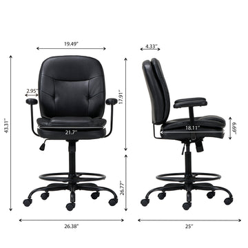 COLAMY 275lbs PU Leather Draft Chair with A Footrest Ring Model.6769