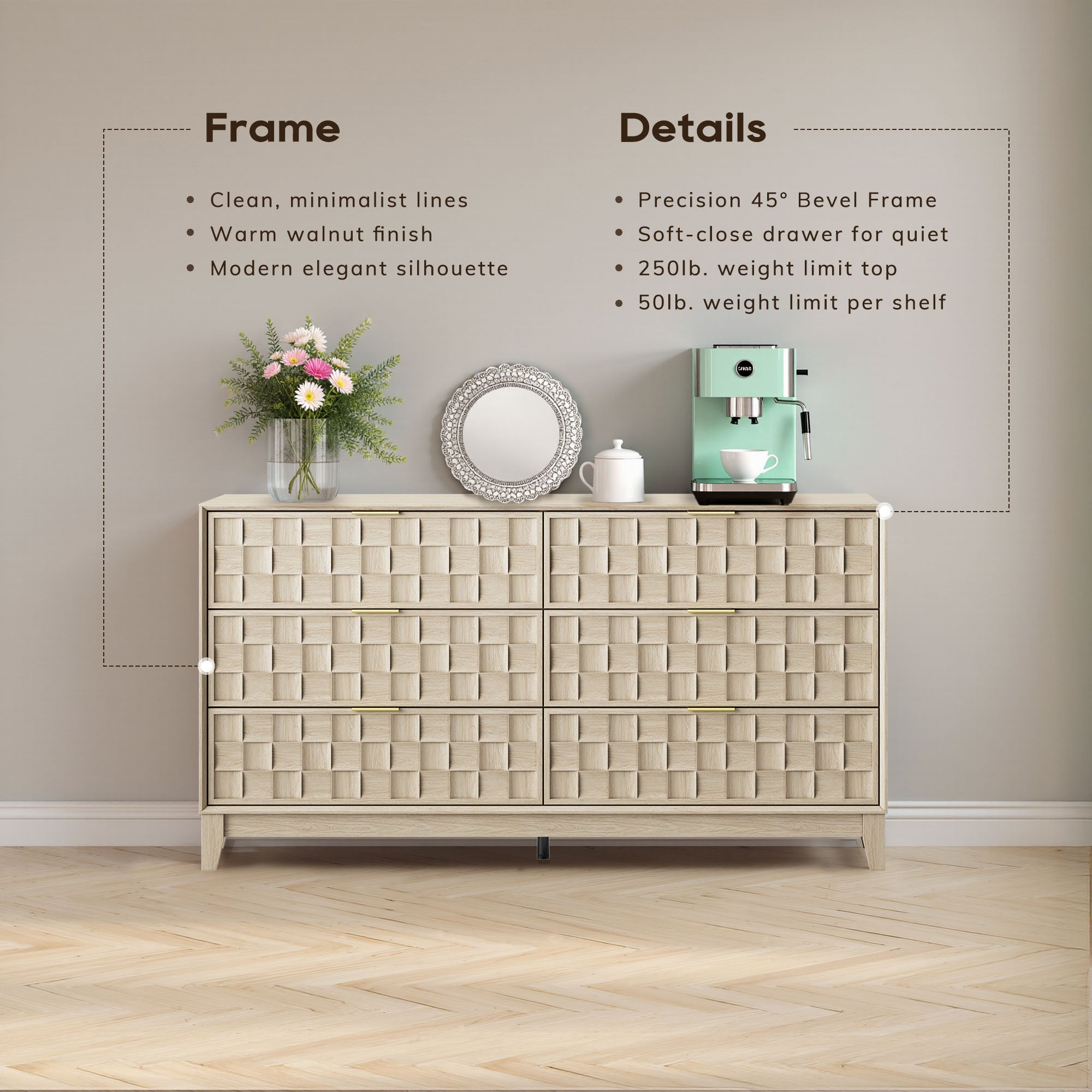 COLAMY Fluted Storage Cabinet with 6 Drawers