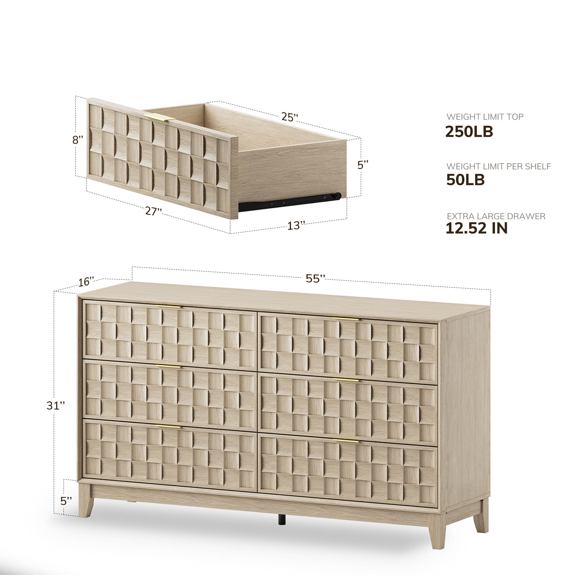 COLAMY Fluted Storage Cabinet with 6 Drawers