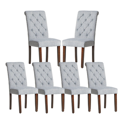 COLAMY Tufted Fabric Dining Chair Rolled Back Kitchen Chair with Wooden Legs