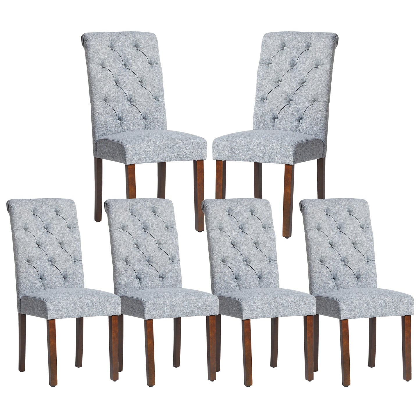 COLAMY Tufted Fabric Dining Chair Rolled Back Kitchen Chair with Wooden Legs