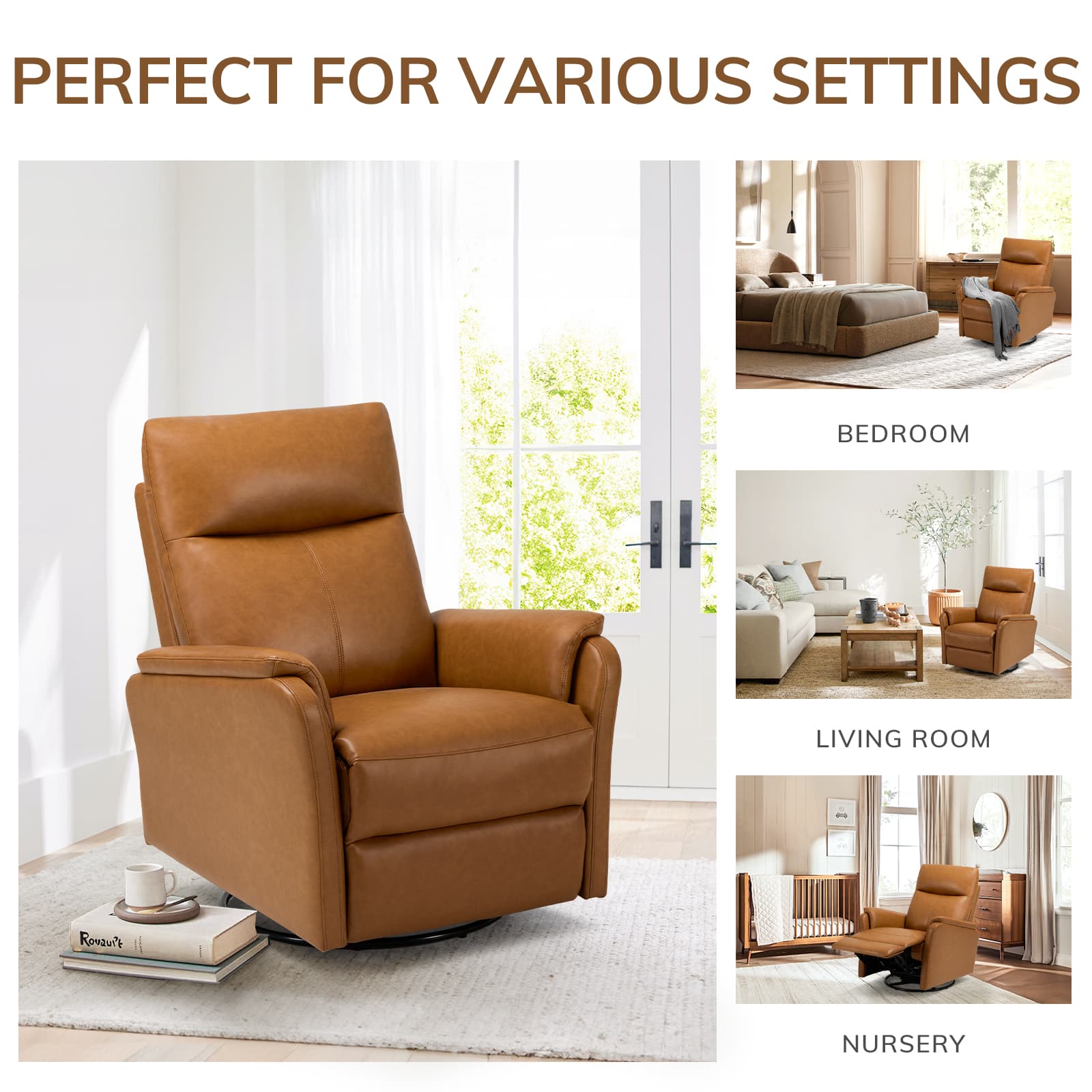 COLAMY PU Leather Swivel Recliner Chair Reclining Nursery Sofa Model.60162