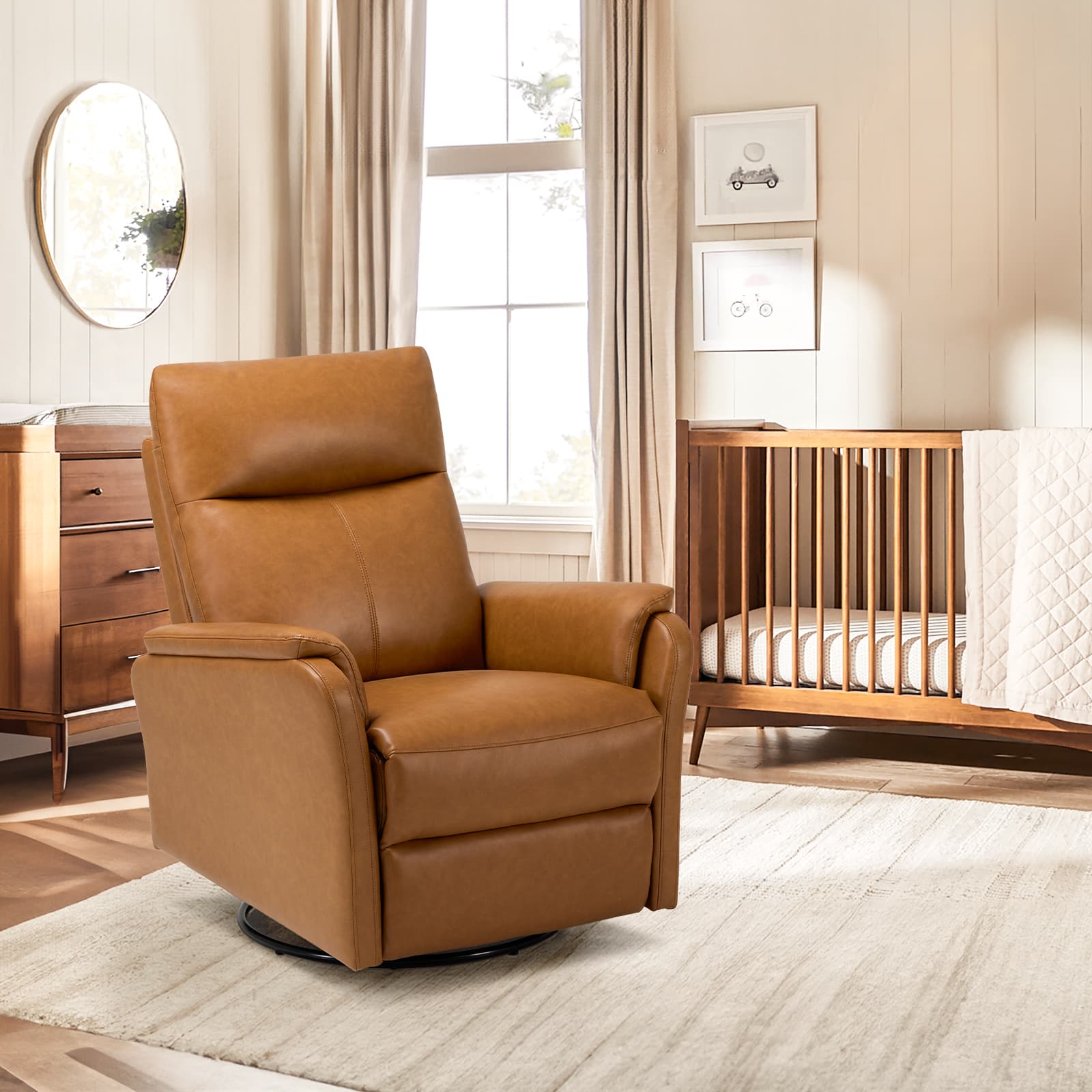 COLAMY PU Leather Swivel Recliner Chair Reclining Nursery Sofa Model.60162