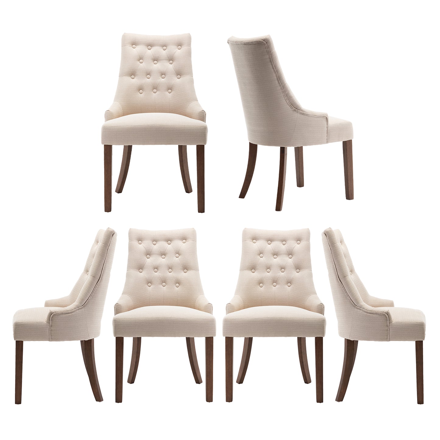 COLAMY Tufted Upholstered Dining Chair Beige Color Wingback Kitchen Chair