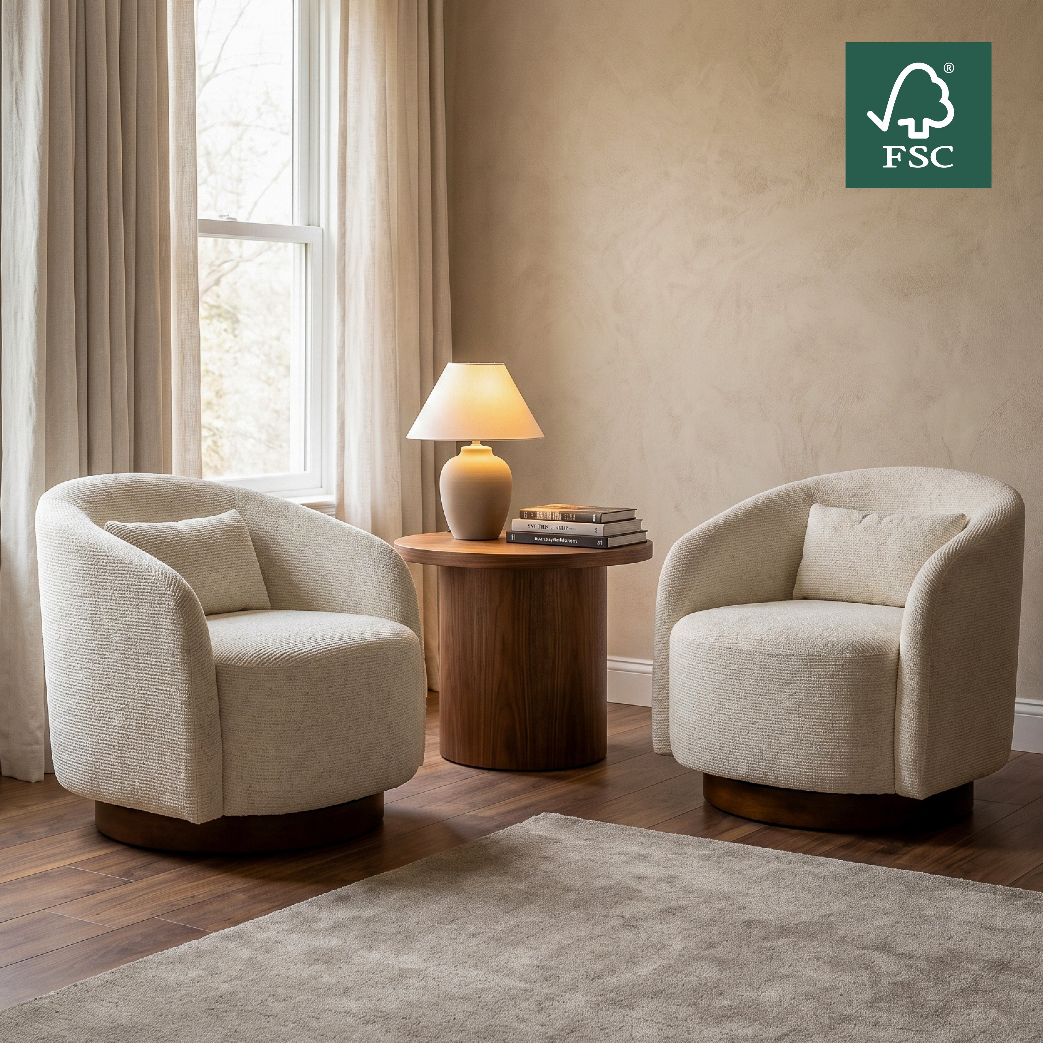 COLAMY AURA Rounded Barrel Swivel Accent Chair