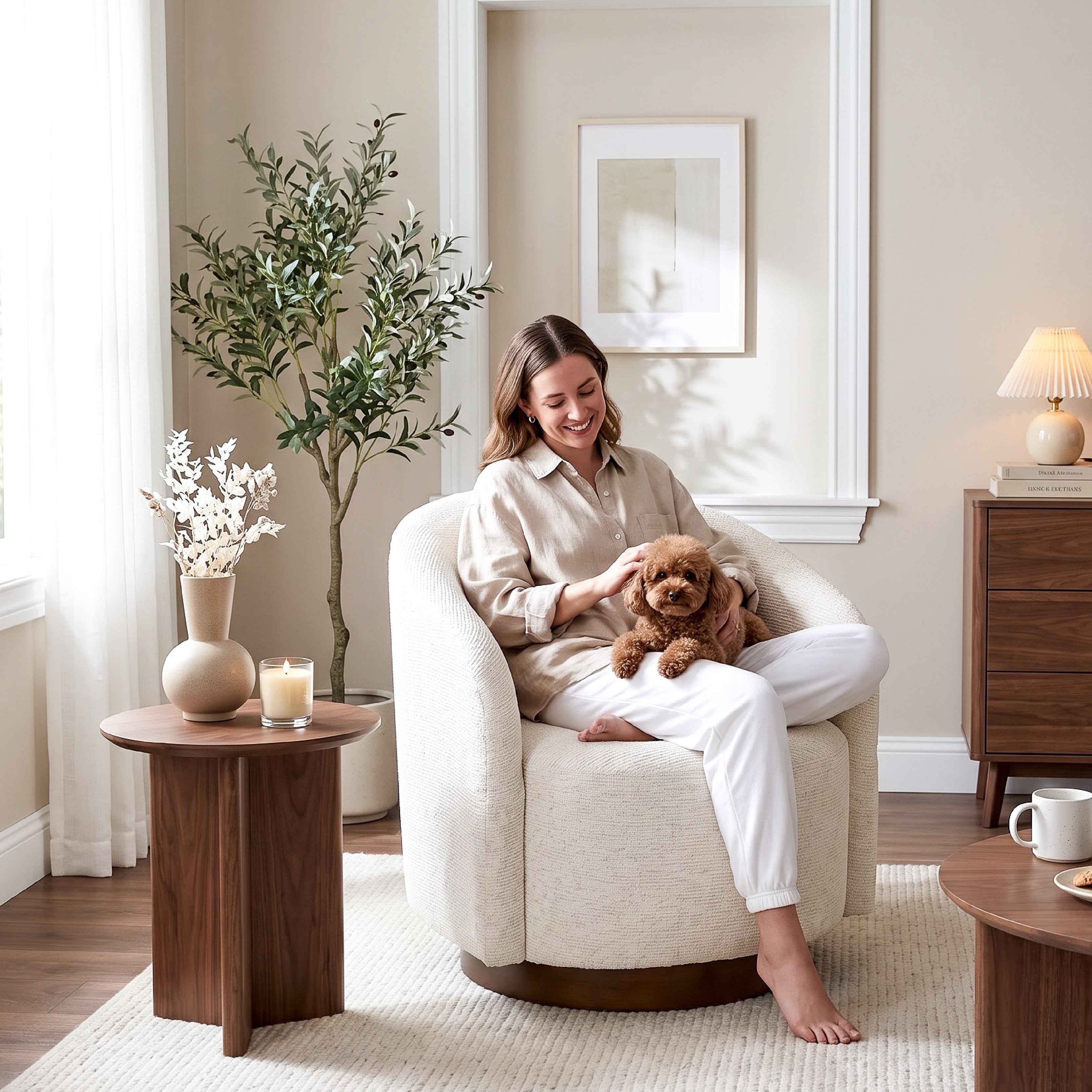 COLAMY AURA Rounded Barrel Swivel Accent Chair