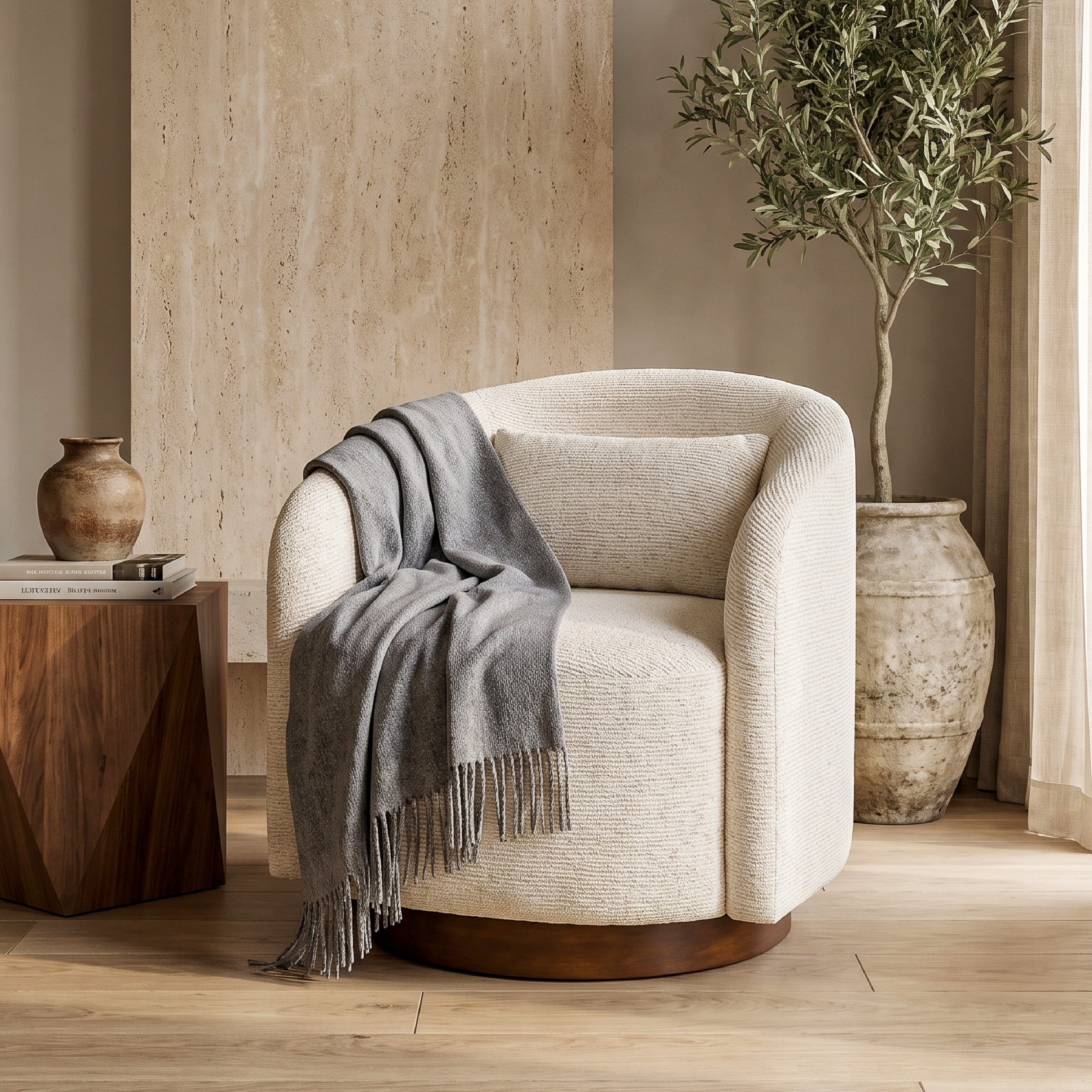 COLAMY AURA Rounded Barrel Swivel Accent Chair