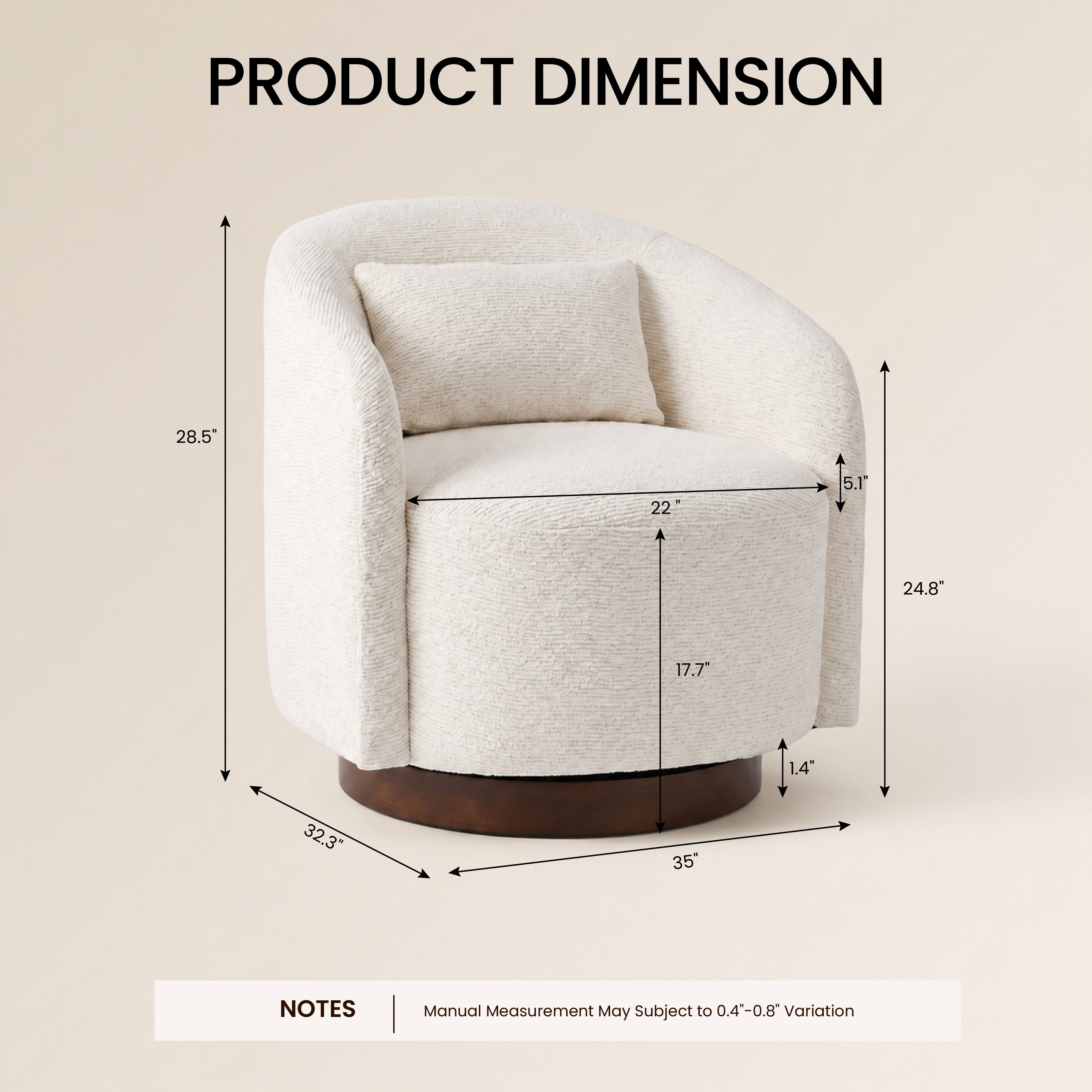 COLAMY AURA Rounded Barrel Swivel Accent Chair