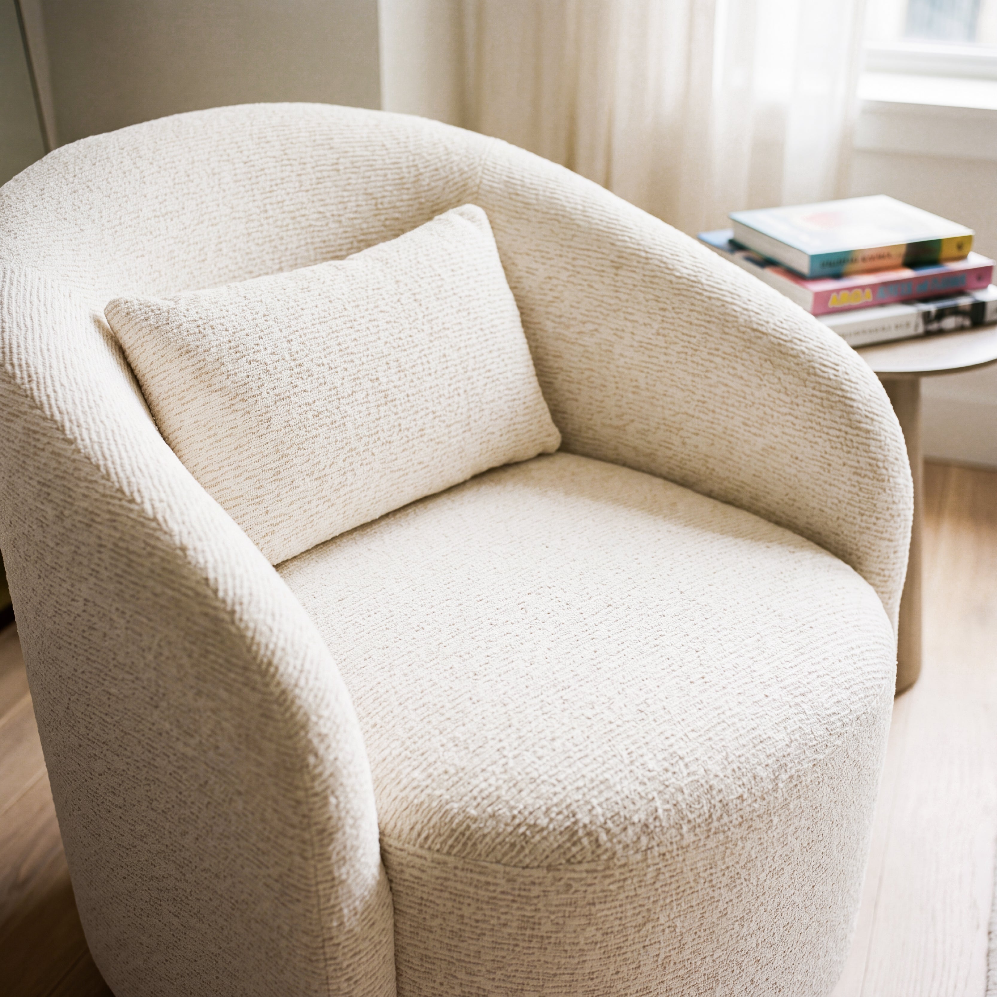 COLAMY AURA Rounded Barrel Swivel Accent Chair