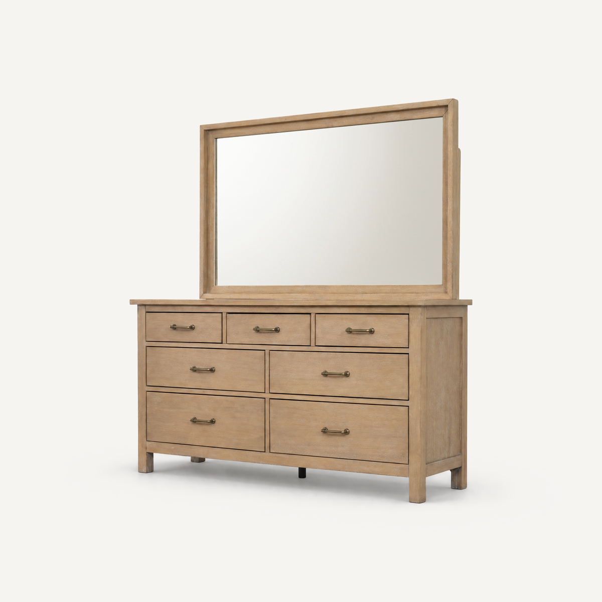 COLAMY HUSH Mid-Century 7 Drawer Double Dresser with Mirror