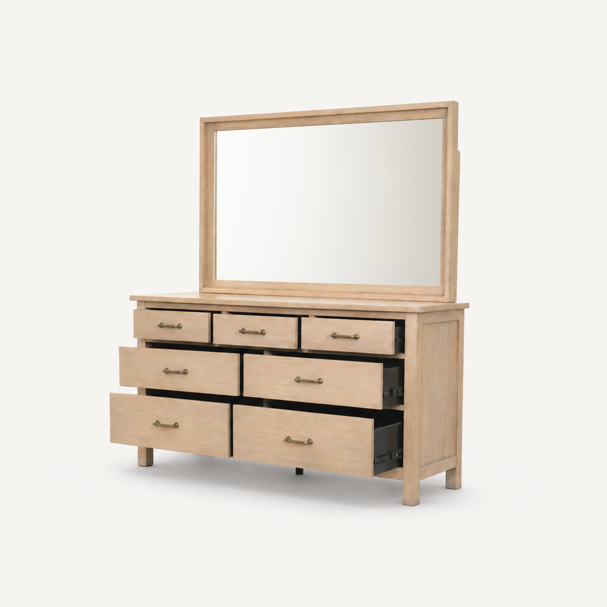 COLAMY HUSH Mid-Century 7 Drawer Double Dresser with Mirror