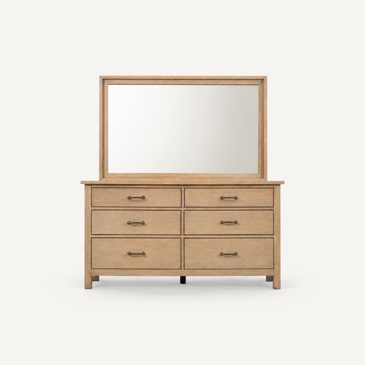 COLAMY HUSH Mid-Century Modern 6 Drawer Double Dresser with Mirror