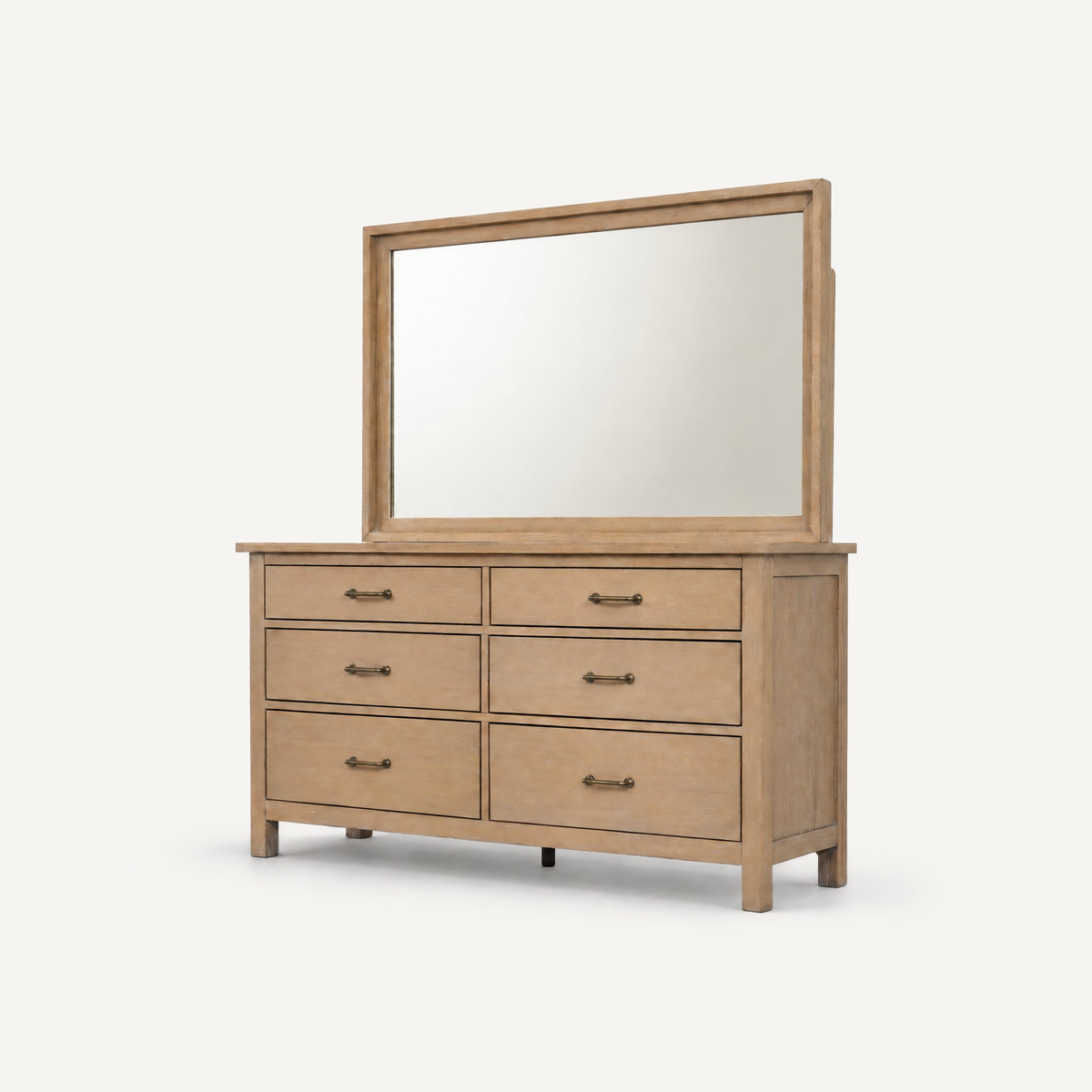 COLAMY HUSH Mid-Century Modern 6 Drawer Double Dresser with Mirror