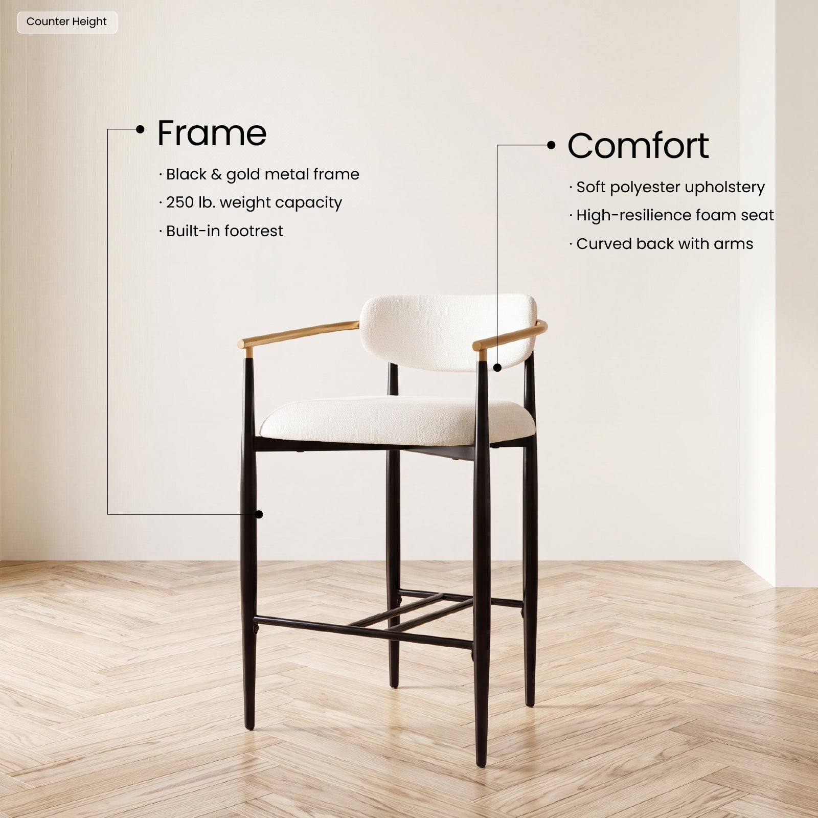COLAMY MATRIX 25.5" Counter Height Bar Stools with Arms