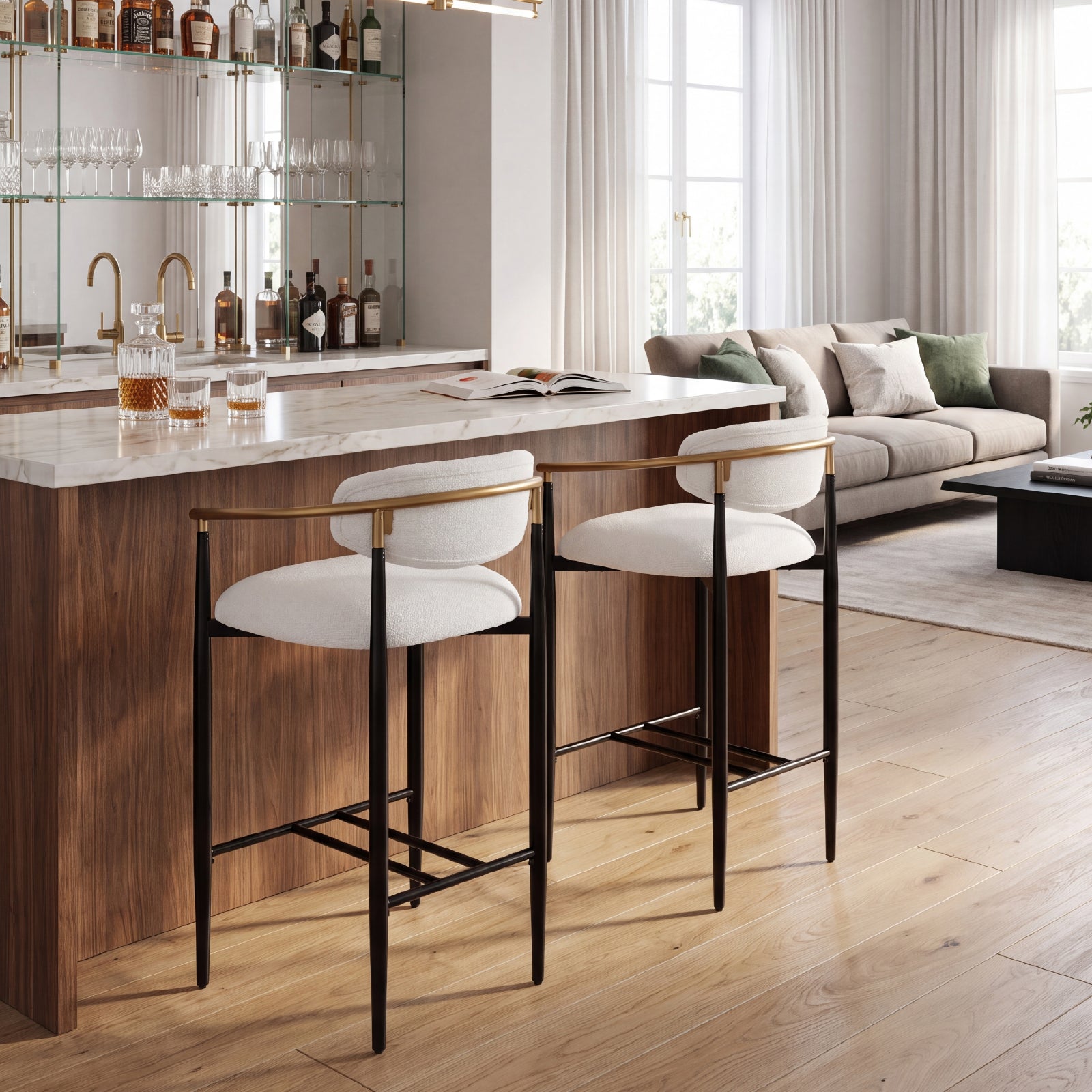COLAMY MATRIX 29.5'' Upholstered Bar Height Bar Stools with Arms