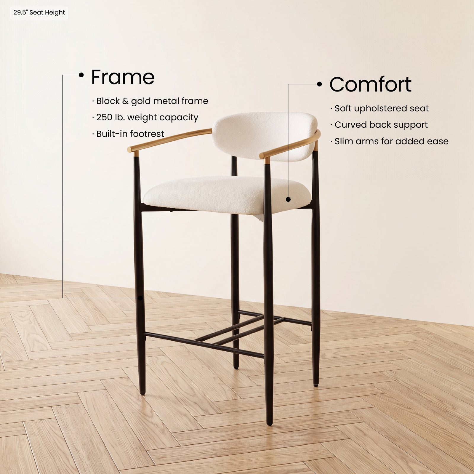 COLAMY MATRIX 29.5'' Upholstered Bar Height Bar Stools with Arms