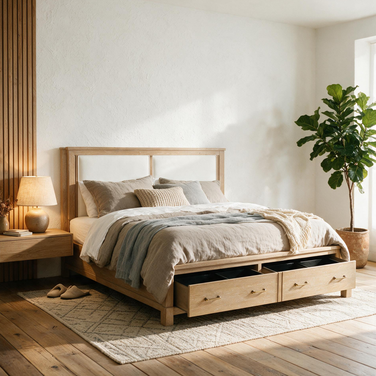 COLAMY HUSH Queen Bed Frame with 2 Storage Drawers & Upholstered Headboard