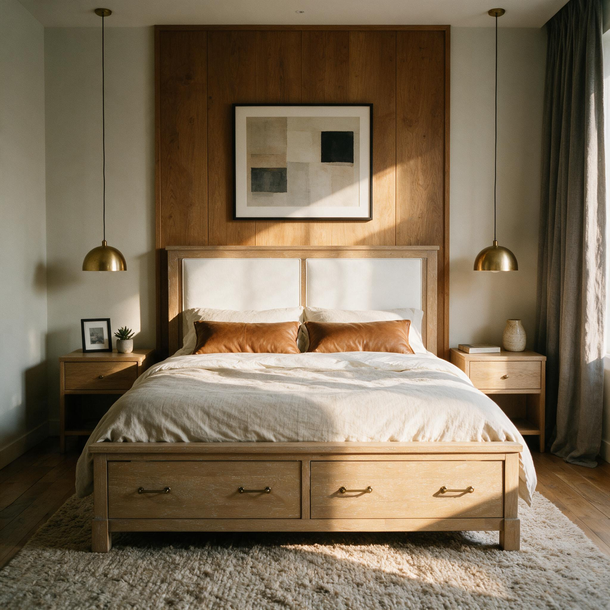 COLAMY HUSH Queen Bed Frame with 2 Storage Drawers & Upholstered Headboard
