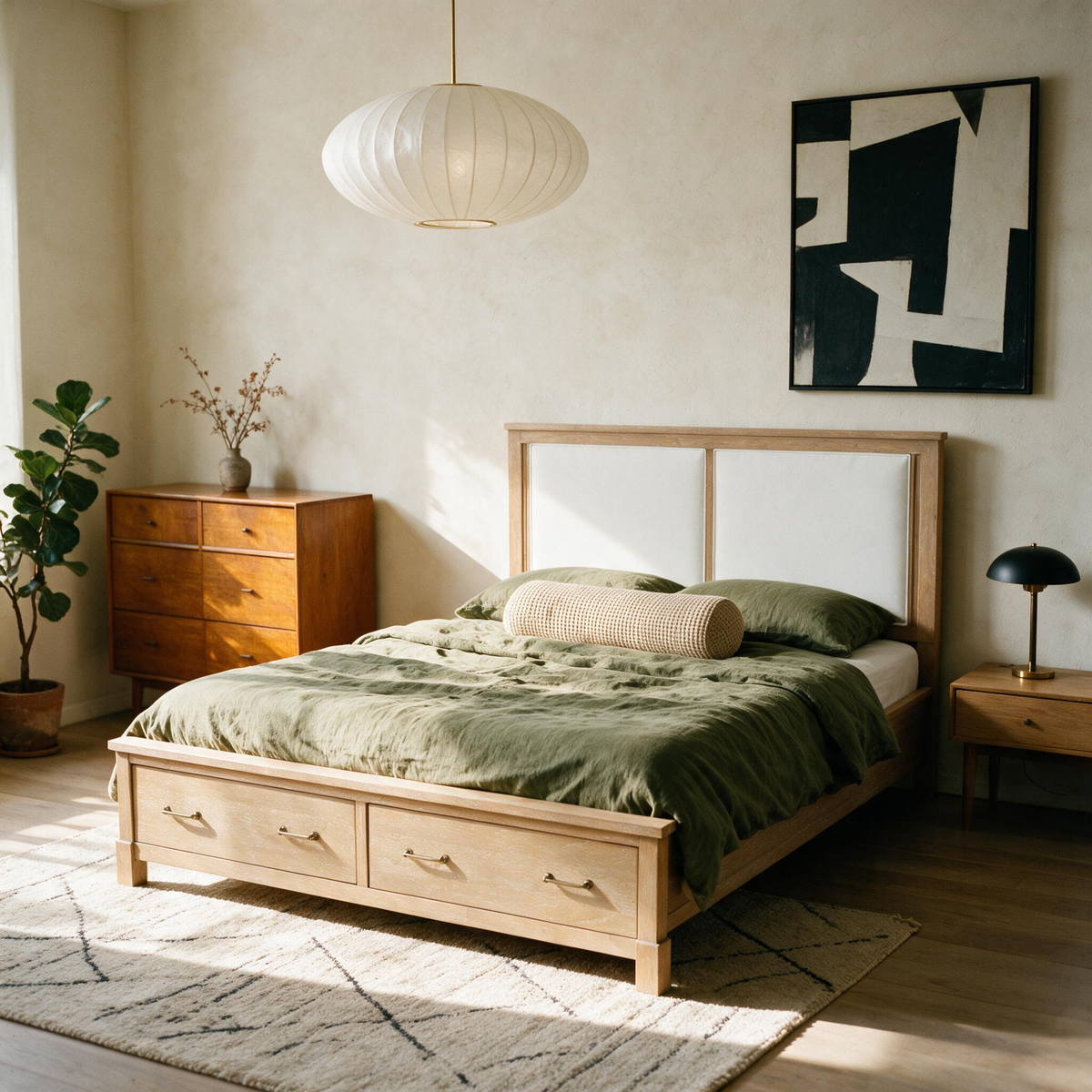 COLAMY HUSH Queen Bed Frame with 2 Storage Drawers & Upholstered Headboard