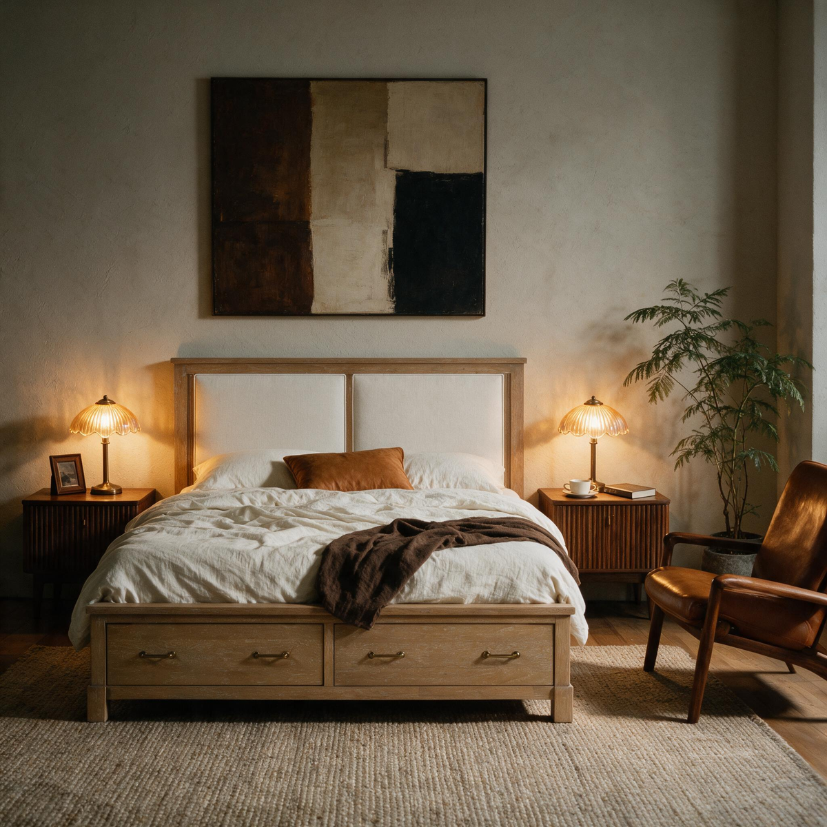 COLAMY HUSH Queen Bed Frame with 2 Storage Drawers & Upholstered Headboard