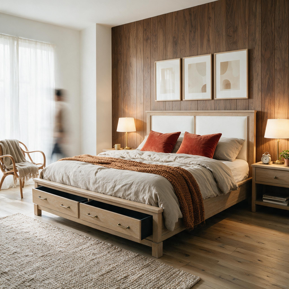 COLAMY HUSH Queen Bed Frame with 2 Storage Drawers & Upholstered Headboard
