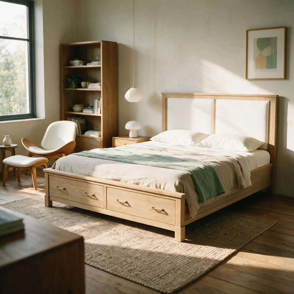 COLAMY HUSH Queen Bed Frame with 2 Storage Drawers & Upholstered Headboard