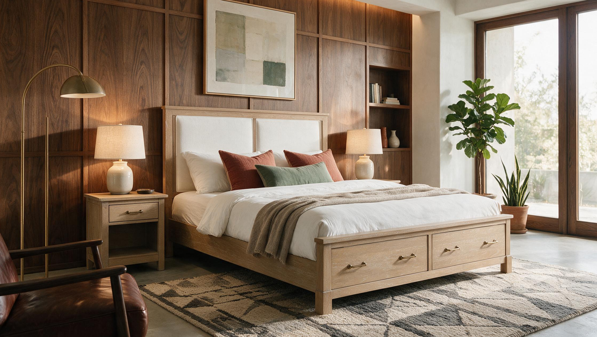 COLAMY HUSH Queen Bed Frame with 2 Storage Drawers & Upholstered Headboard