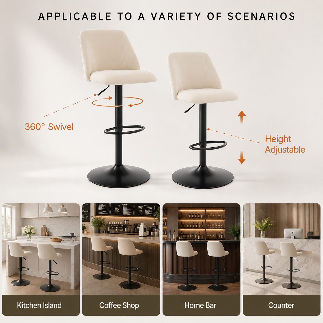 COLAMY Modern Upholstered Adjustable Height Bar Stools