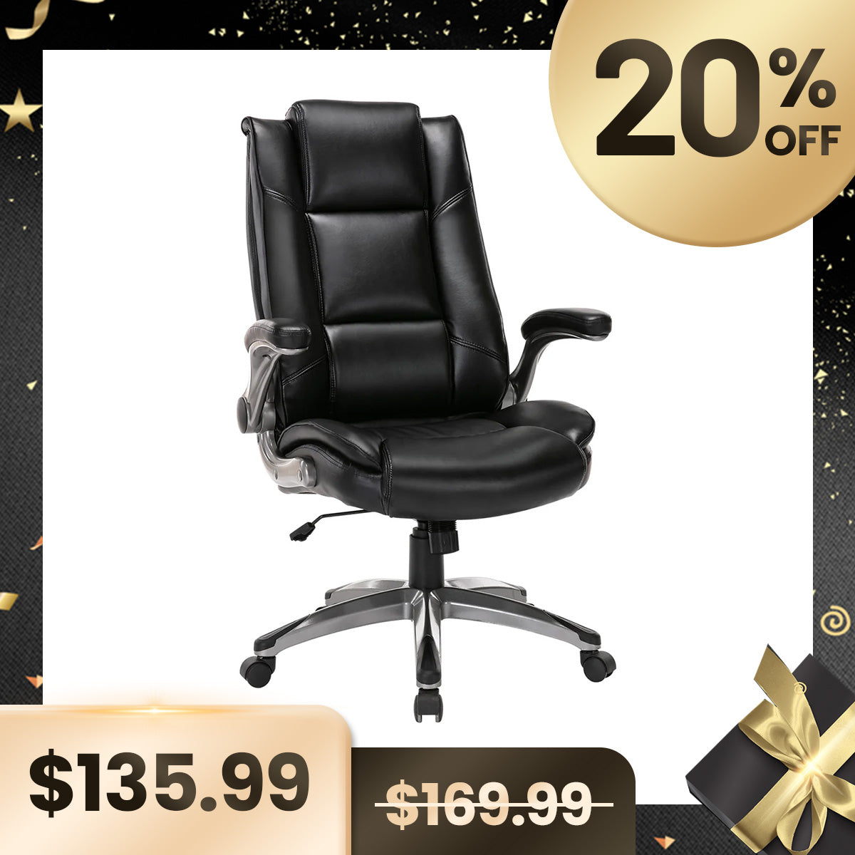 COLAMY 300LBS Ergonomic Lether Office Chair with Flip-up Armrests Model 2199