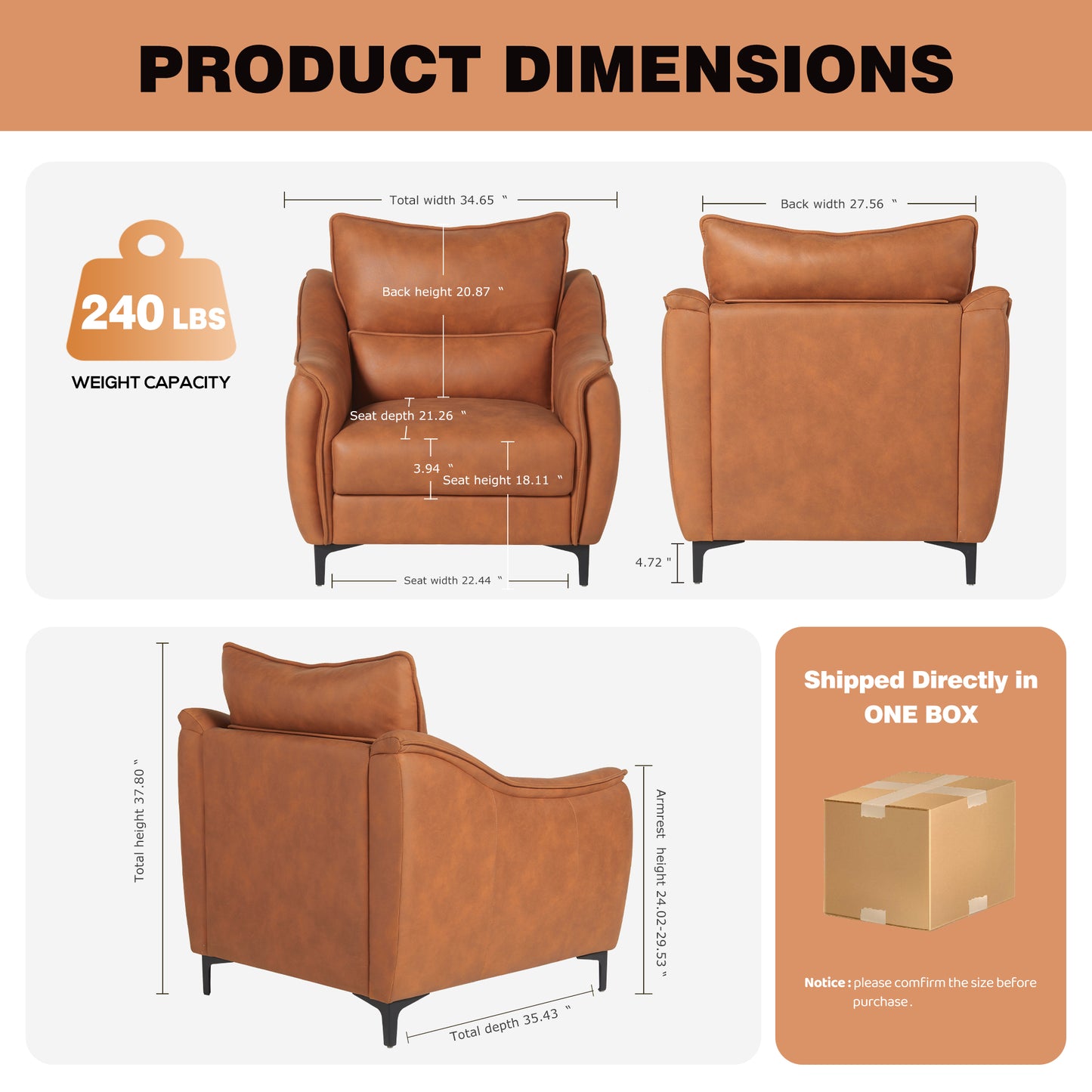 COLAMY Modern Faxu Leather 3 Piece Living Room Sofa Set Brown Color