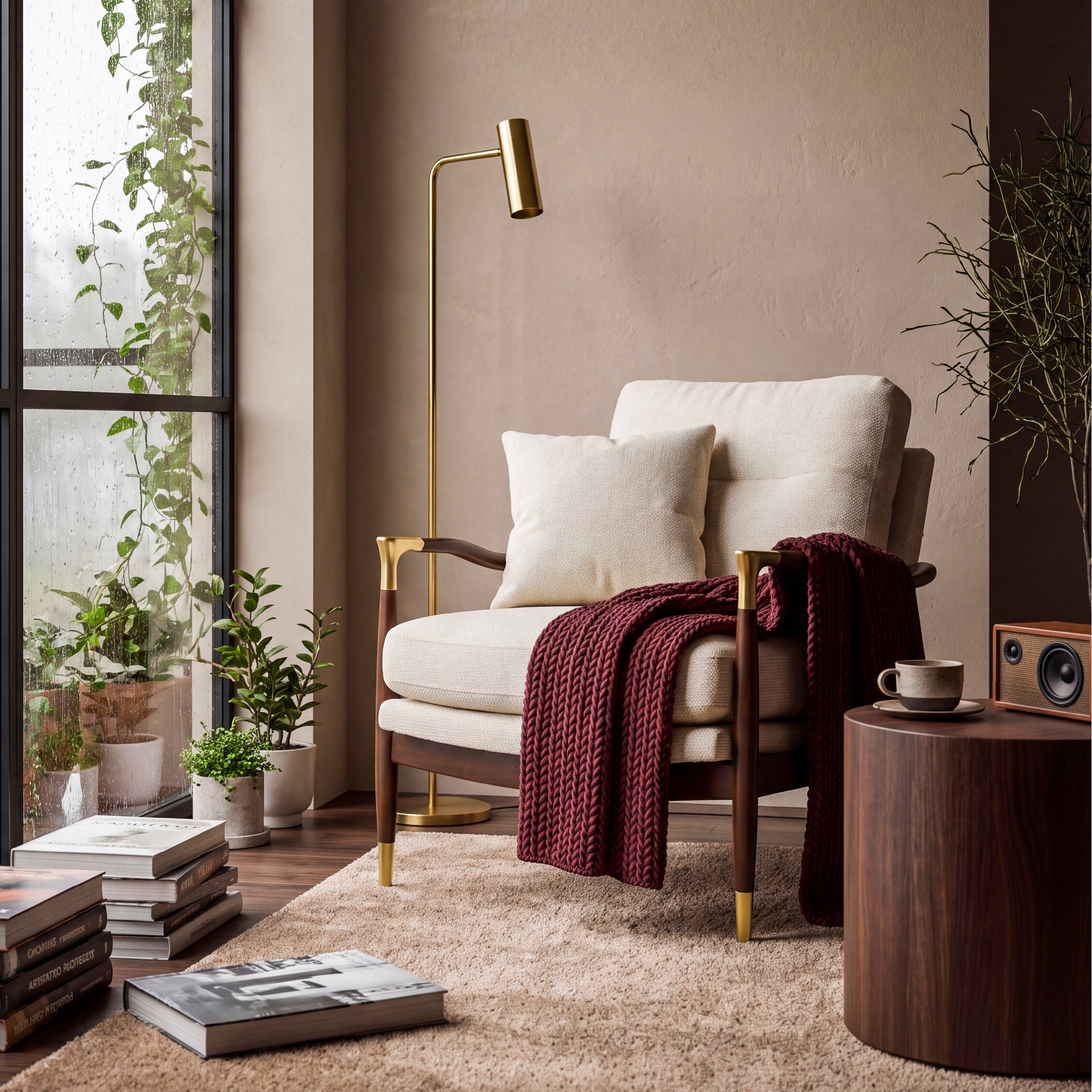 COLAMY SCULPTURA Mid-Century Upholstered Wood Frame Accent Chair