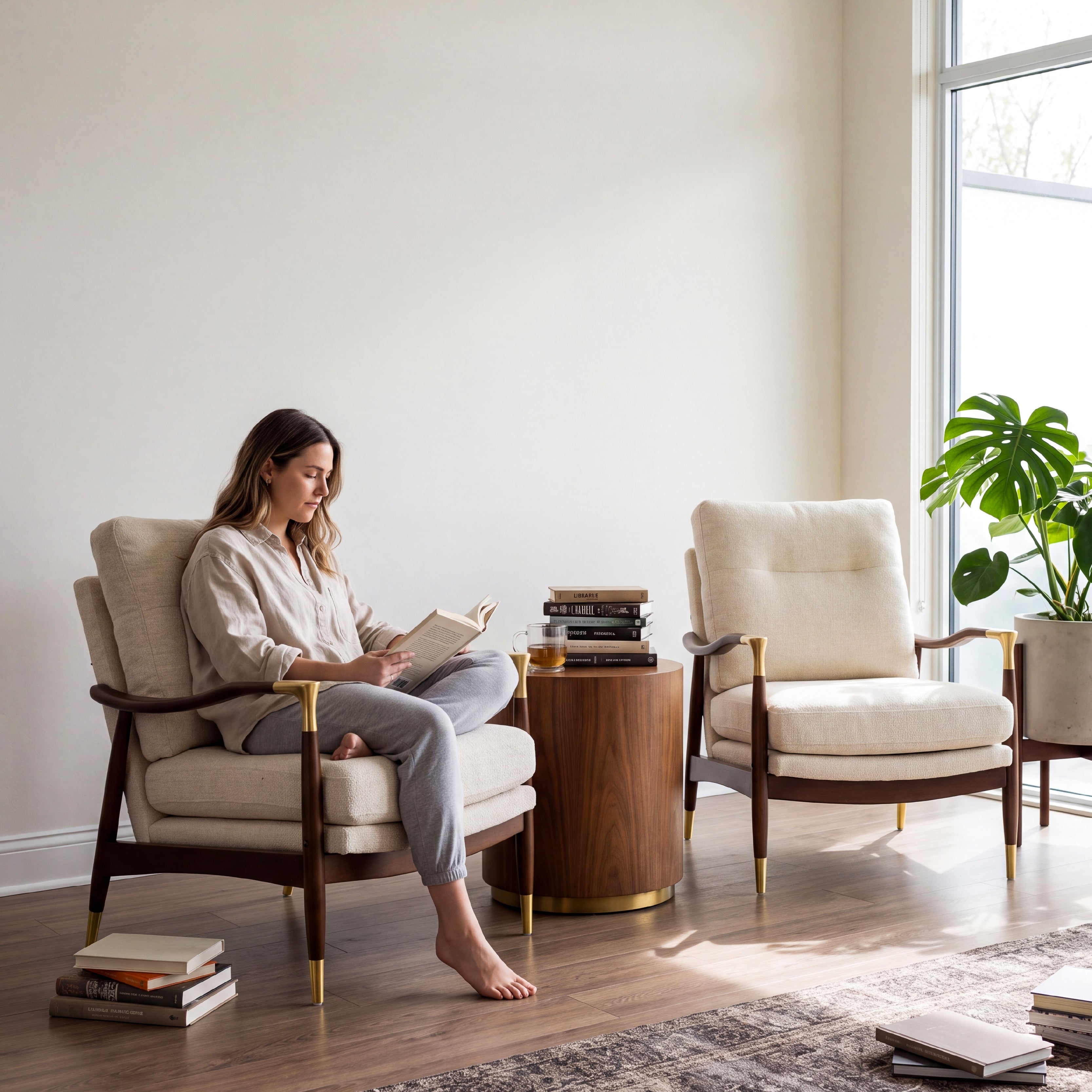 COLAMY SCULPTURA Mid-Century Upholstered Wood Frame Accent Chair