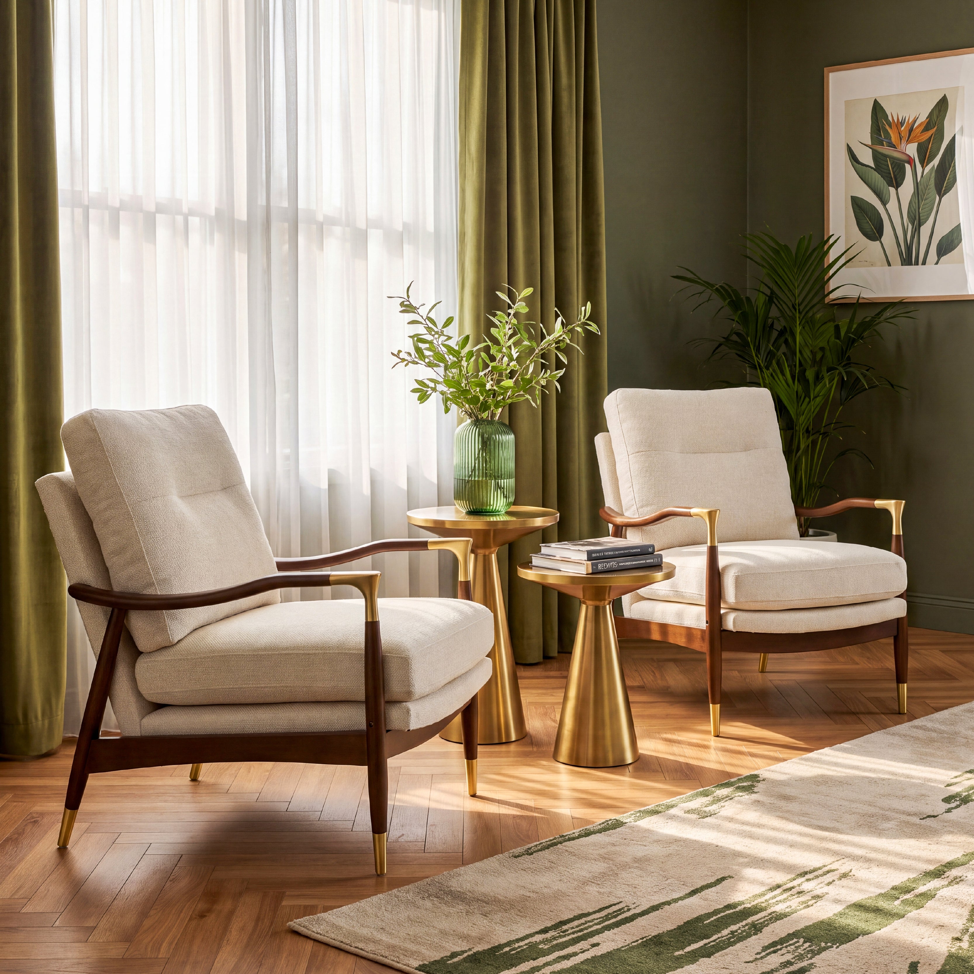COLAMY SCULPTURA Mid-Century Upholstered Wood Frame Accent Chair