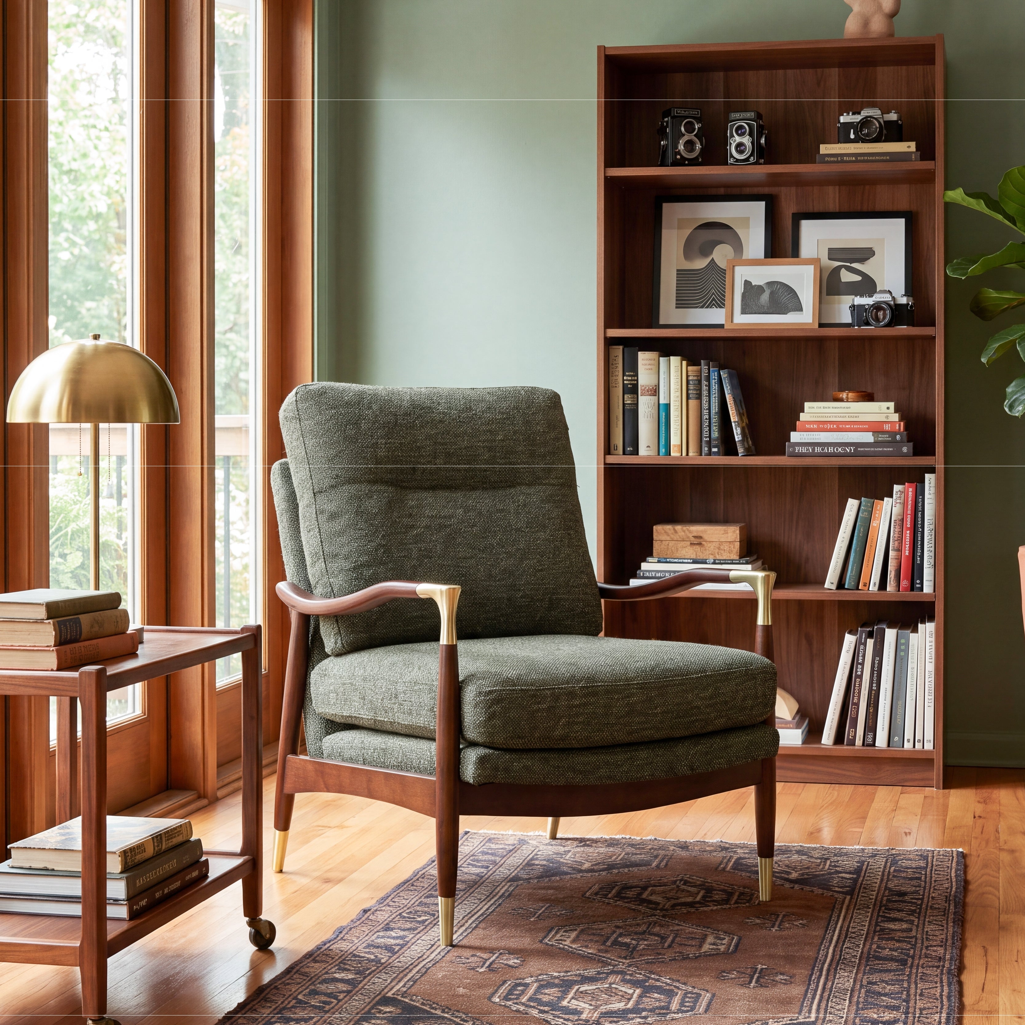 COLAMY SCULPTURA Mid-Century Upholstered Wood Frame Accent Chair