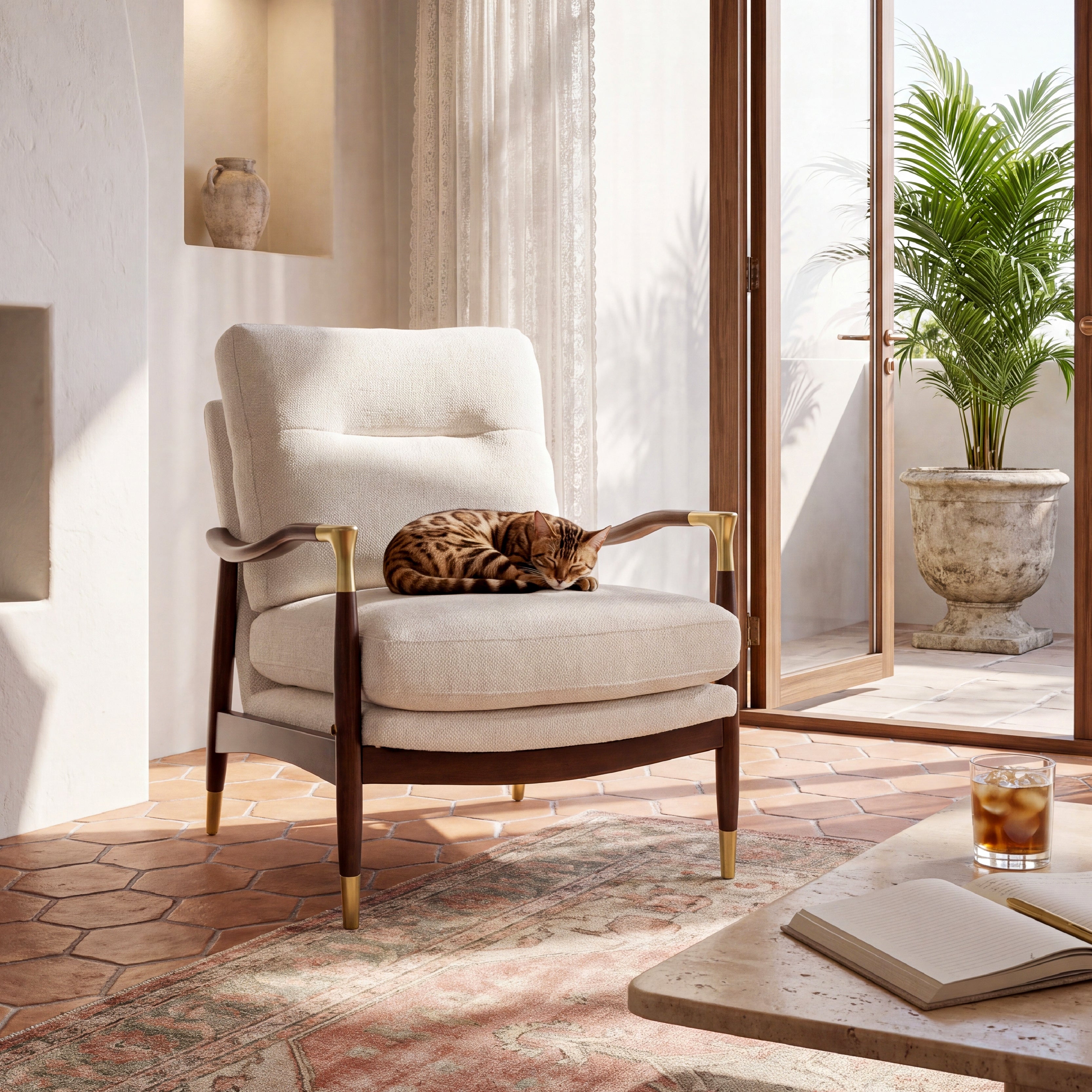 COLAMY SCULPTURA Mid-Century Upholstered Wood Frame Accent Chair