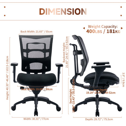 COLAMY H6 High Weight Capacity 450lbs Mesh Office Chair Big & Tall Desk Chair with Slide Seat