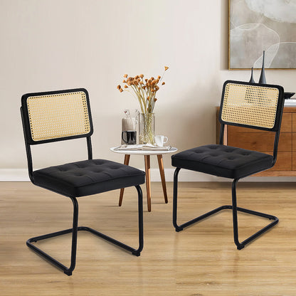 COLAMY Velvet Cantilever Dining Chairs Armless Kitchen Side Chairs with Upholstered Seat & Cane Back