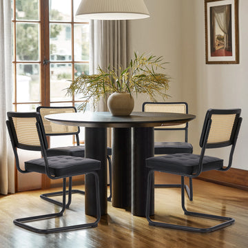 COLAMY Velvet Cantilever Dining Chairs Armless Kitchen Side Chairs with Upholstered Seat & Cane Back