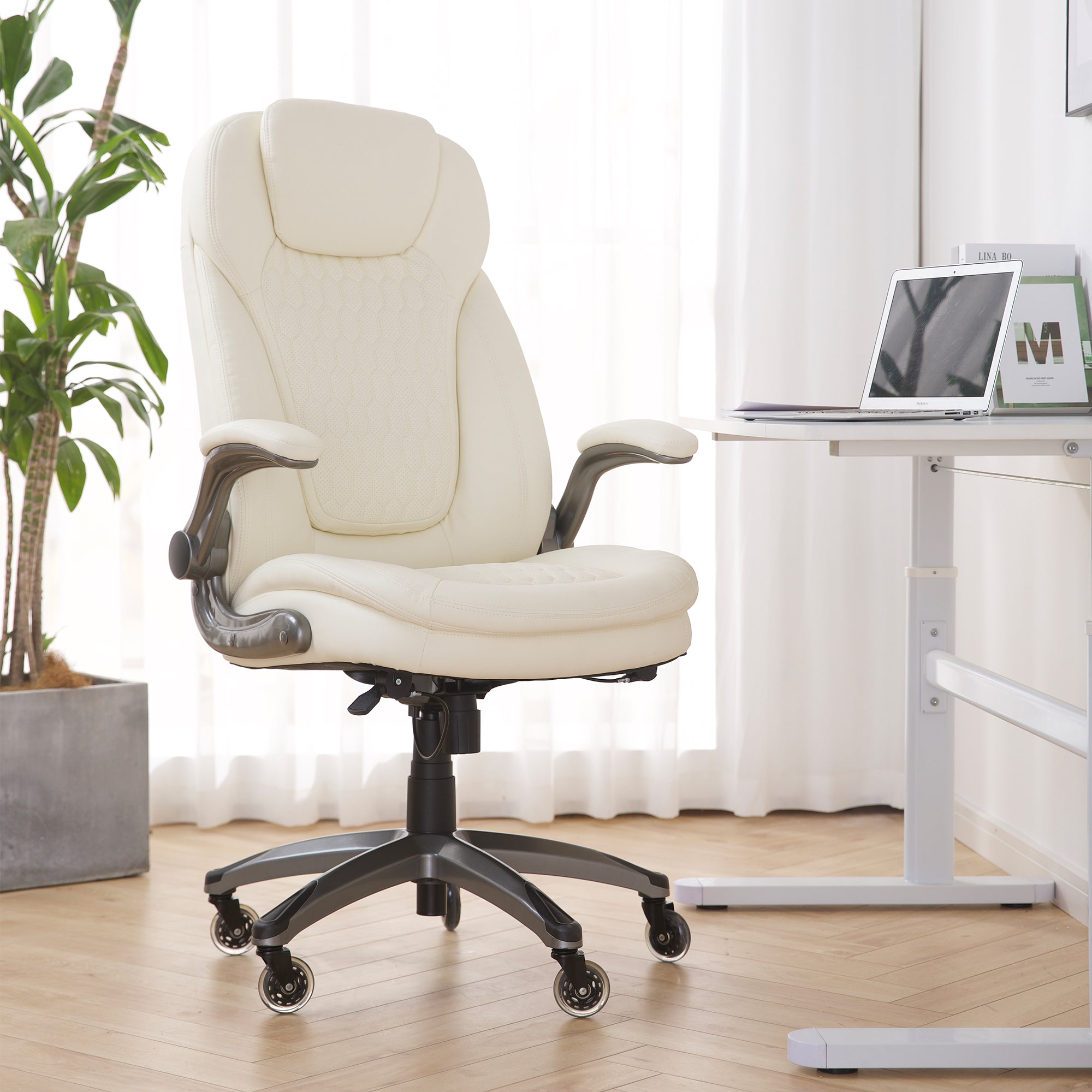 COLAMY Beige Color Ergonomic High Back Office Chair Thickened Headrest & Cushion Model.6686