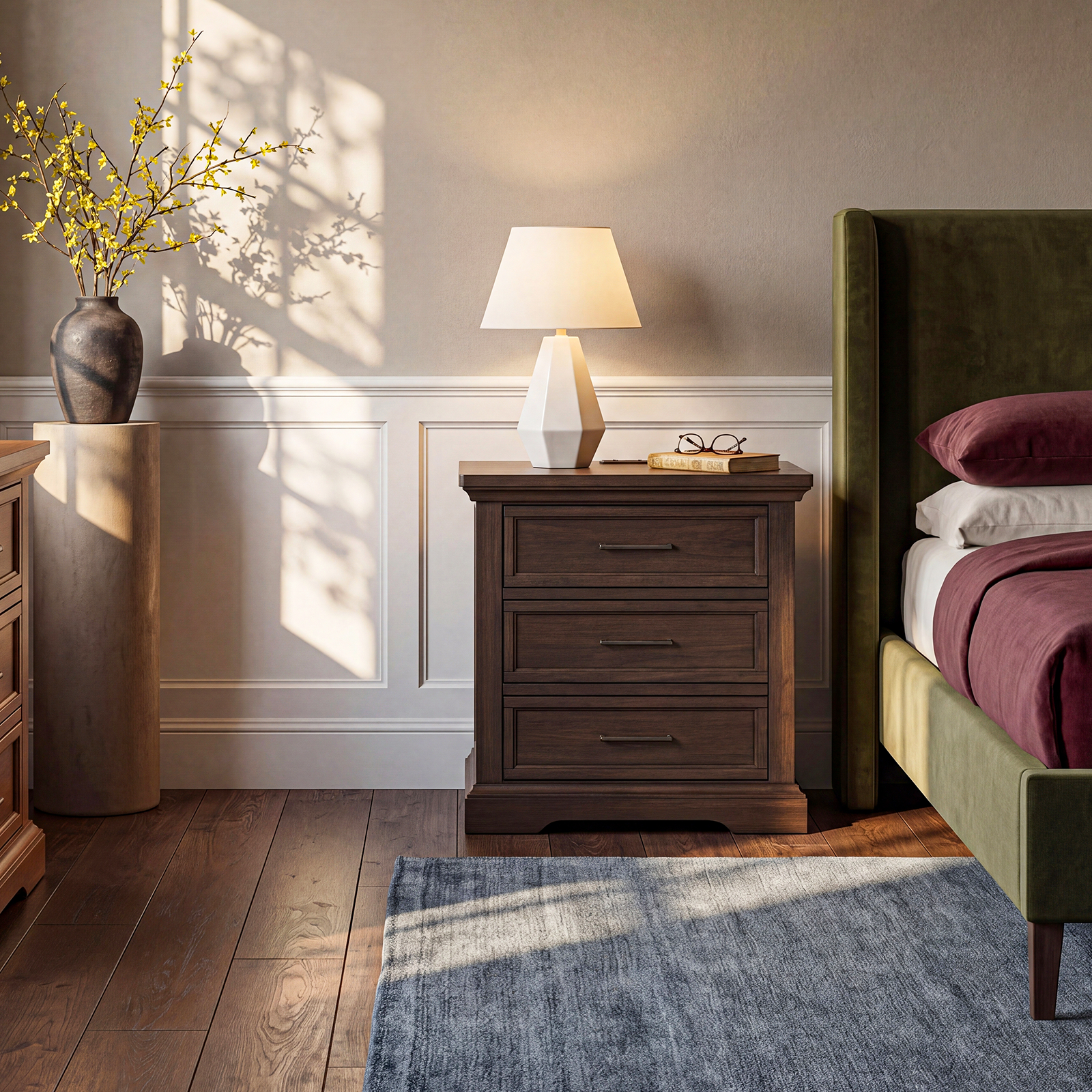 COLAMY HOLLIS 3-Drawer Vintage Nightstand