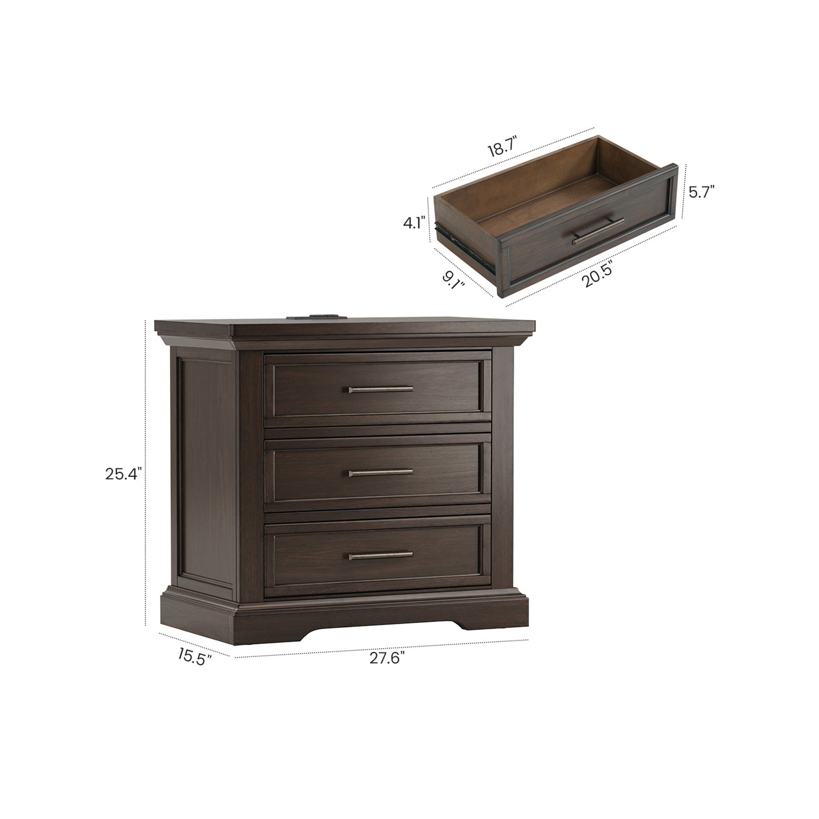 COLAMY HOLLIS 3-Drawer Vintage Nightstand