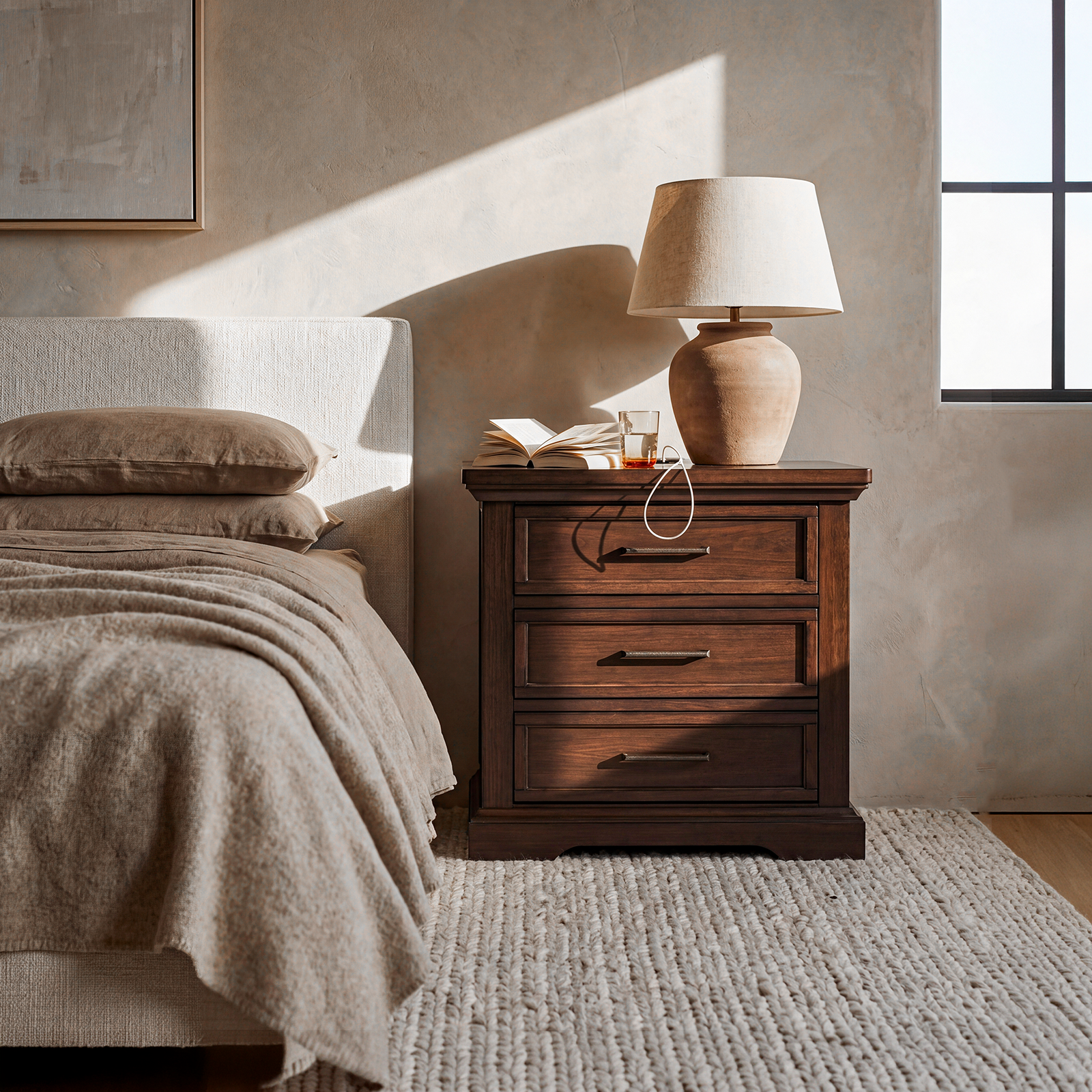 COLAMY HOLLIS 3-Drawer Vintage Nightstand