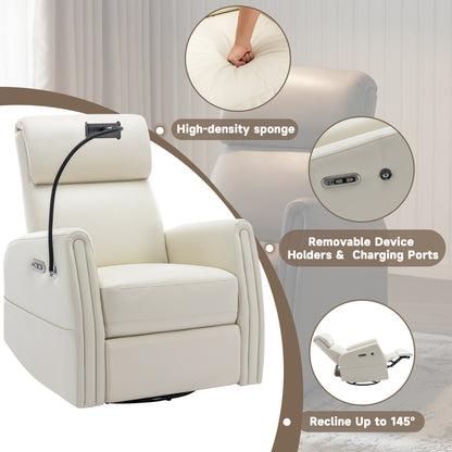 COLAMY PU Leather 270° Power Swivel Glider Recliner Chair with USB Port & Phone Holder