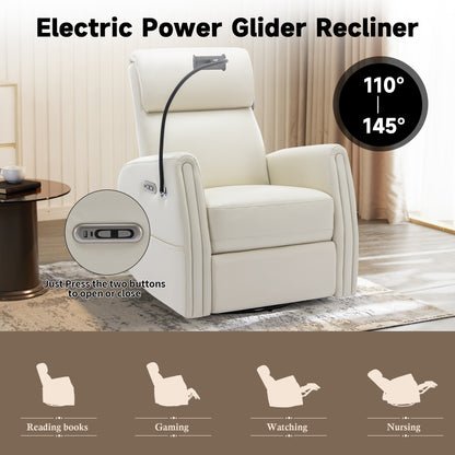 COLAMY PU Leather 270° Power Swivel Glider Recliner Chair with USB Port & Phone Holder