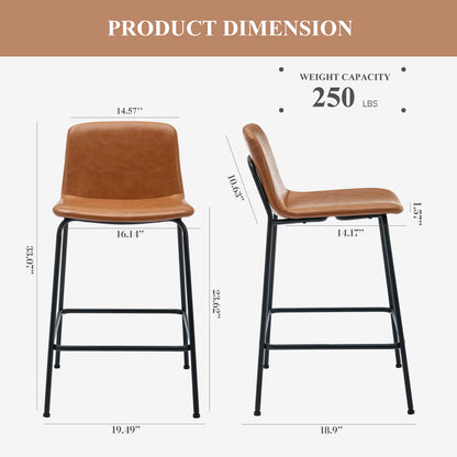 COLAMY PU Leather Dark Brown Bar Stool Metal-legs Counter Height Chair
