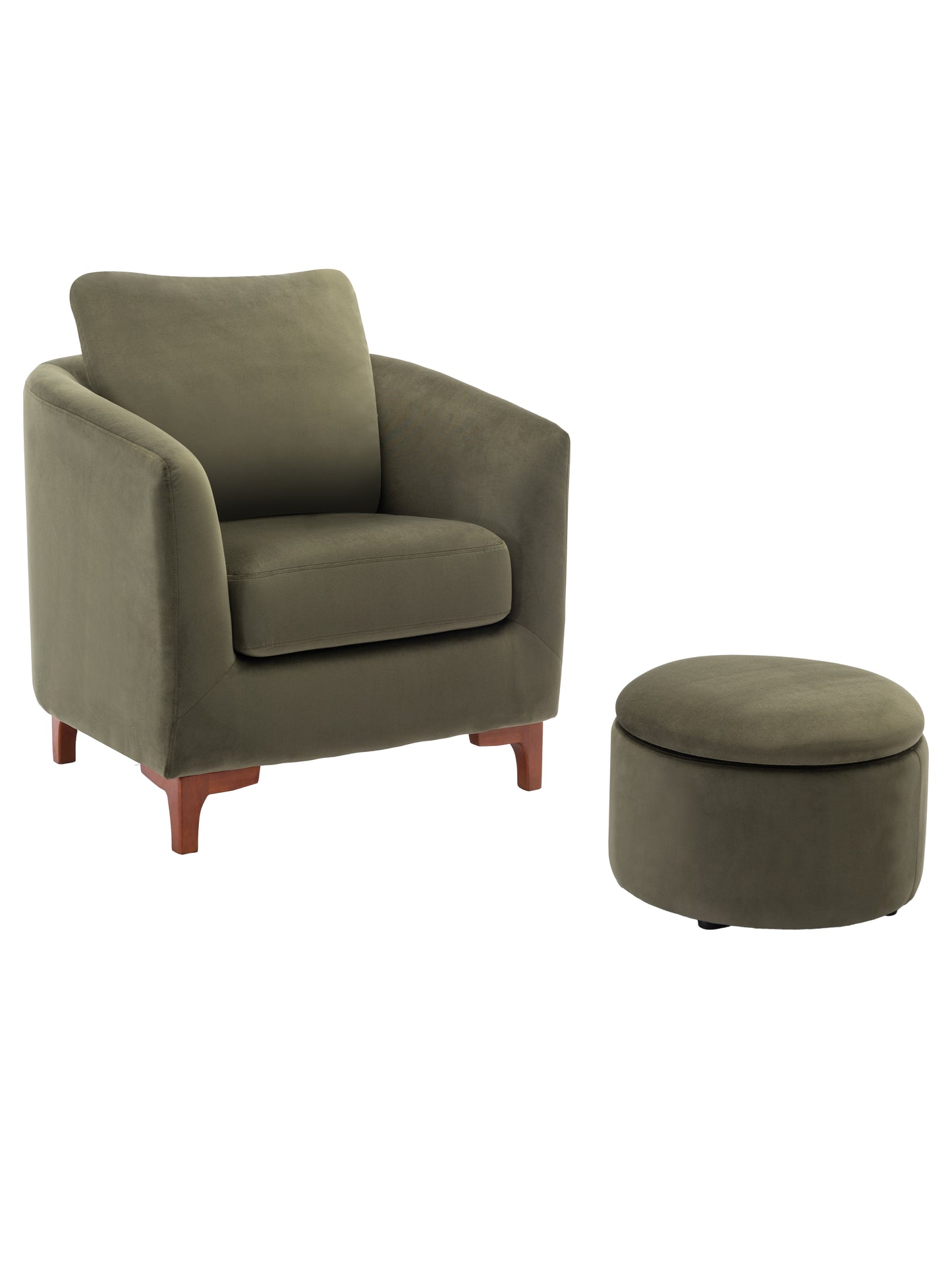 COLAMY Sherpa Accent Chair Reading Chair with Round Storage Ottoman Set