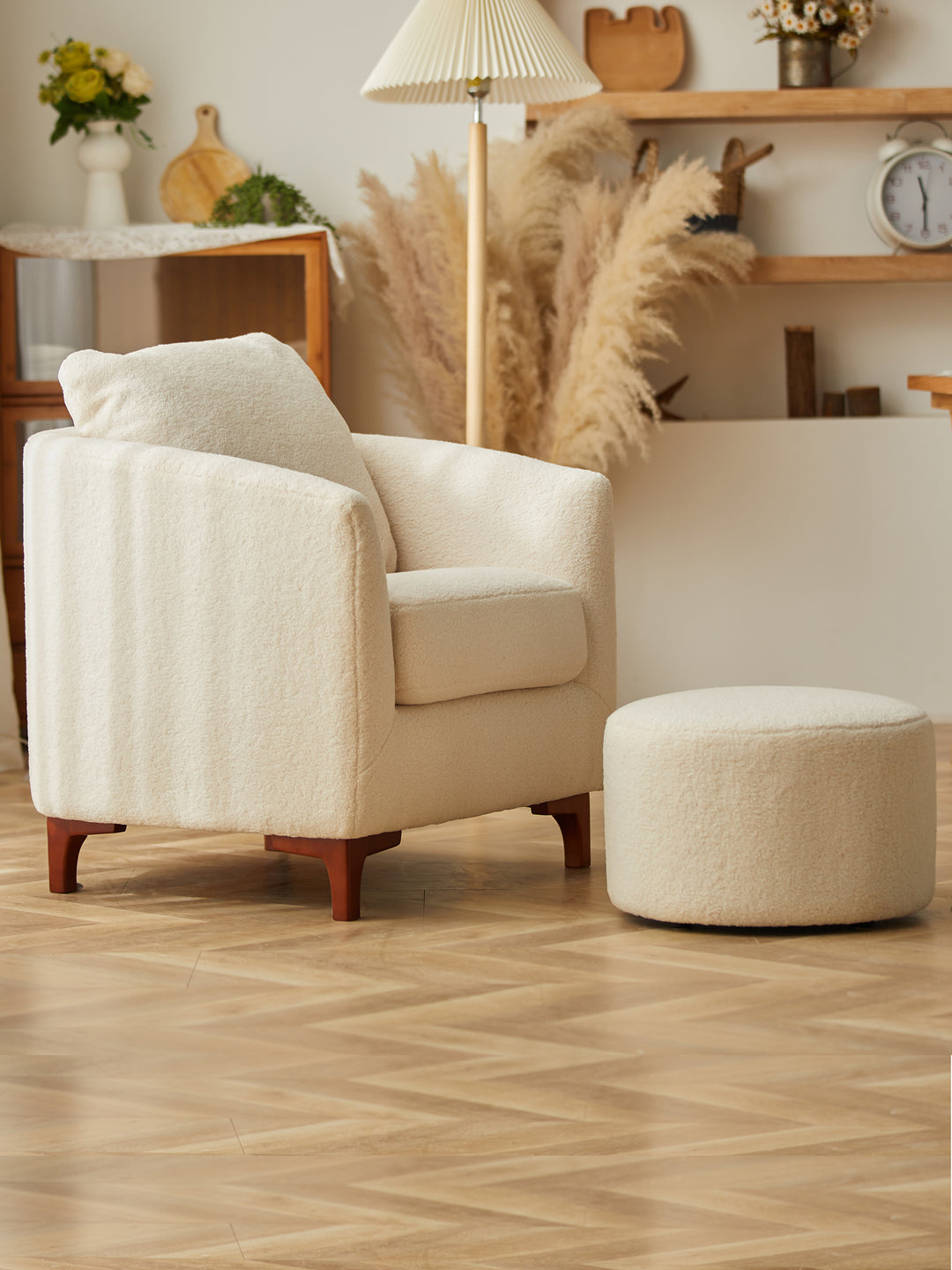 COLAMY Upholstered Barrel Club Chair with Ottoman