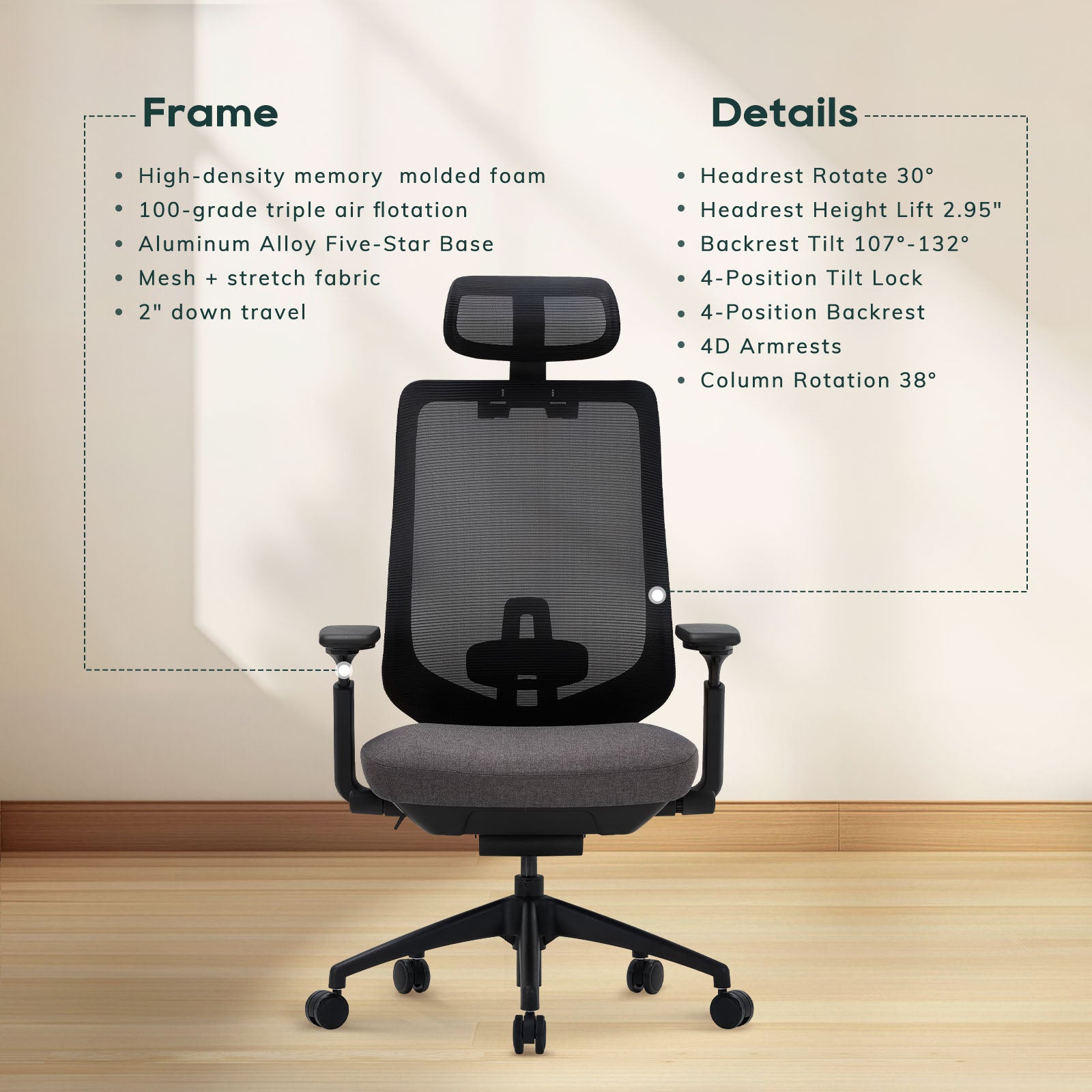 COLAMY ATLAS-01 Ergonomic Mesh Office Chair Cap.300lbs